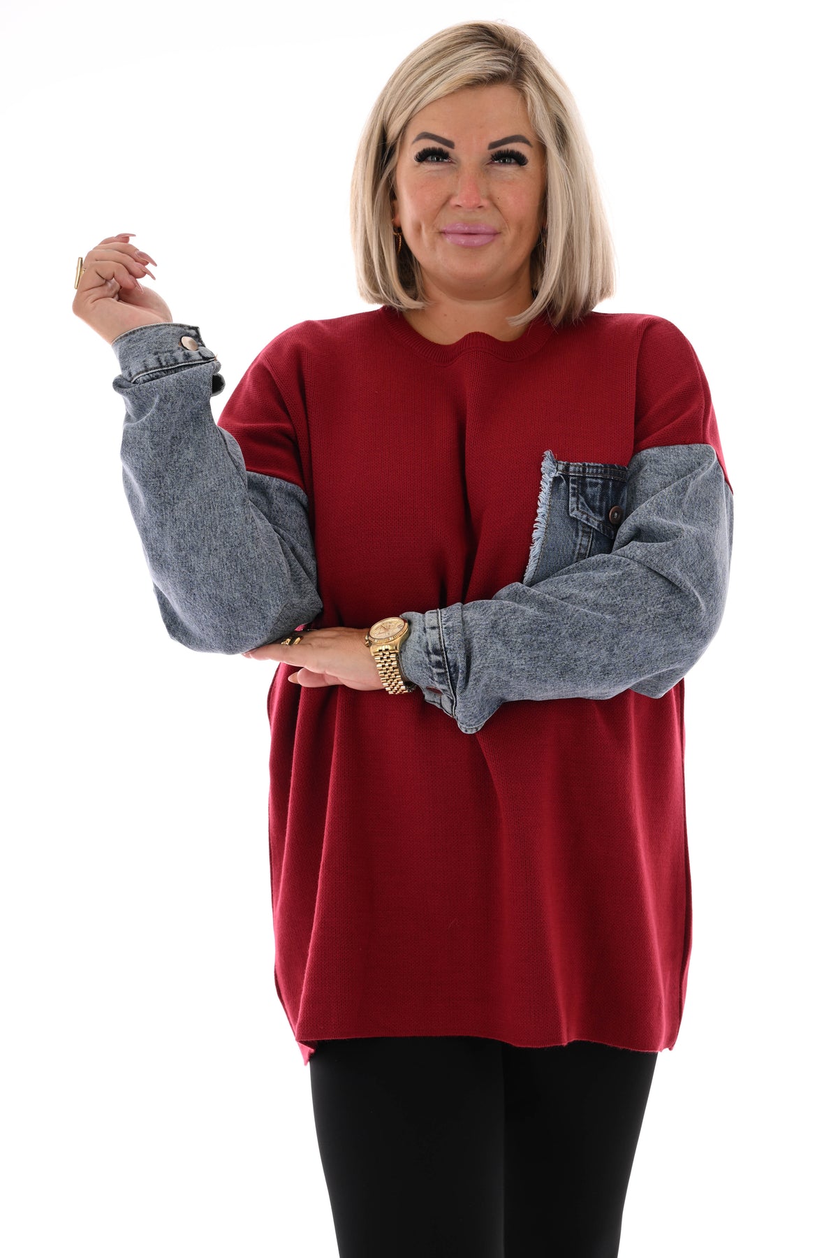 Gebreide trui met jeans rood