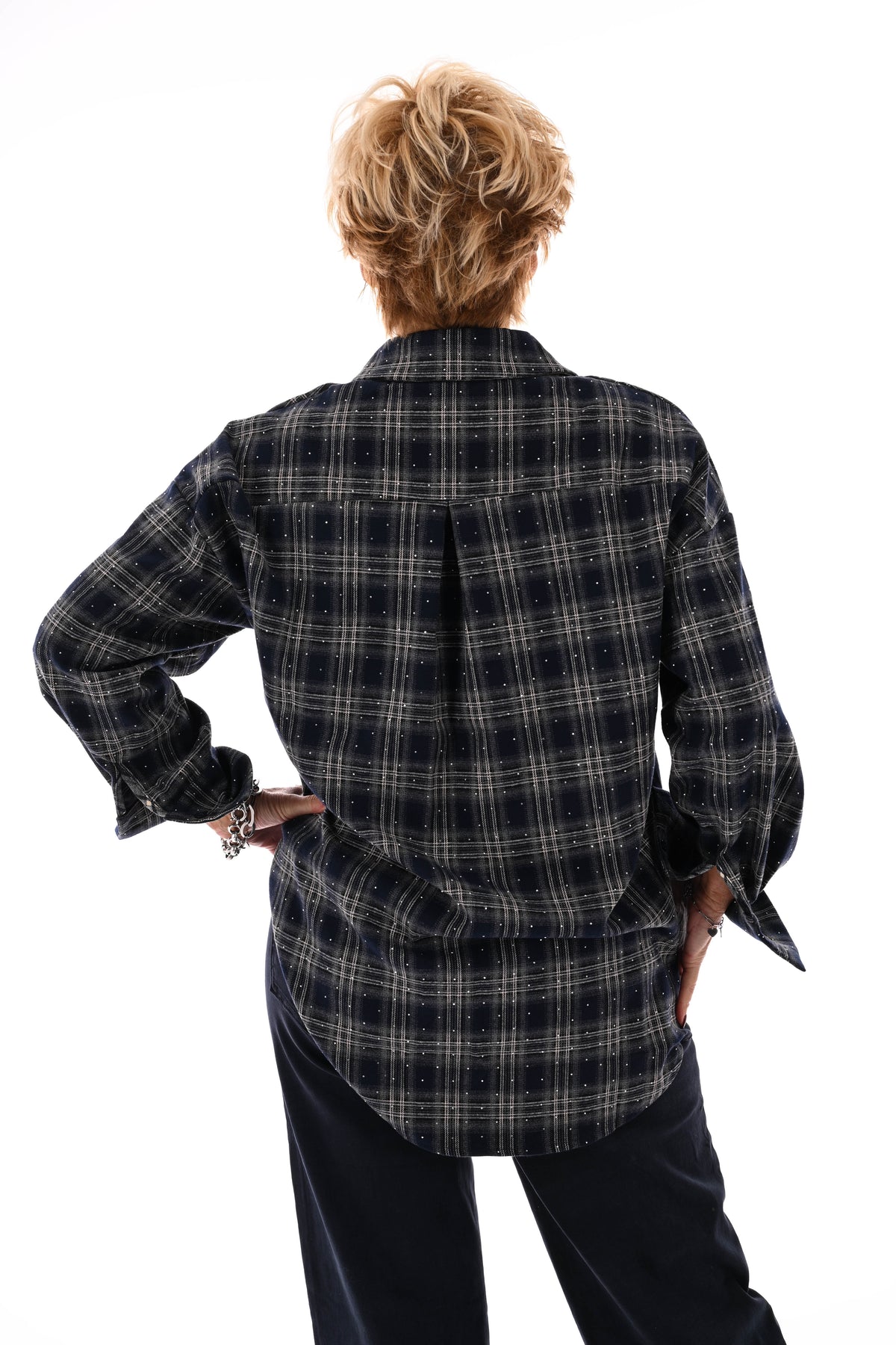 Houthakkers blouse met strass steentjes marineblauw