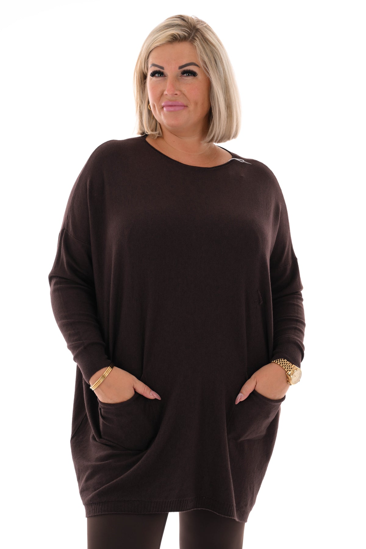 Trui met zakken en knoopjes donkerbruin