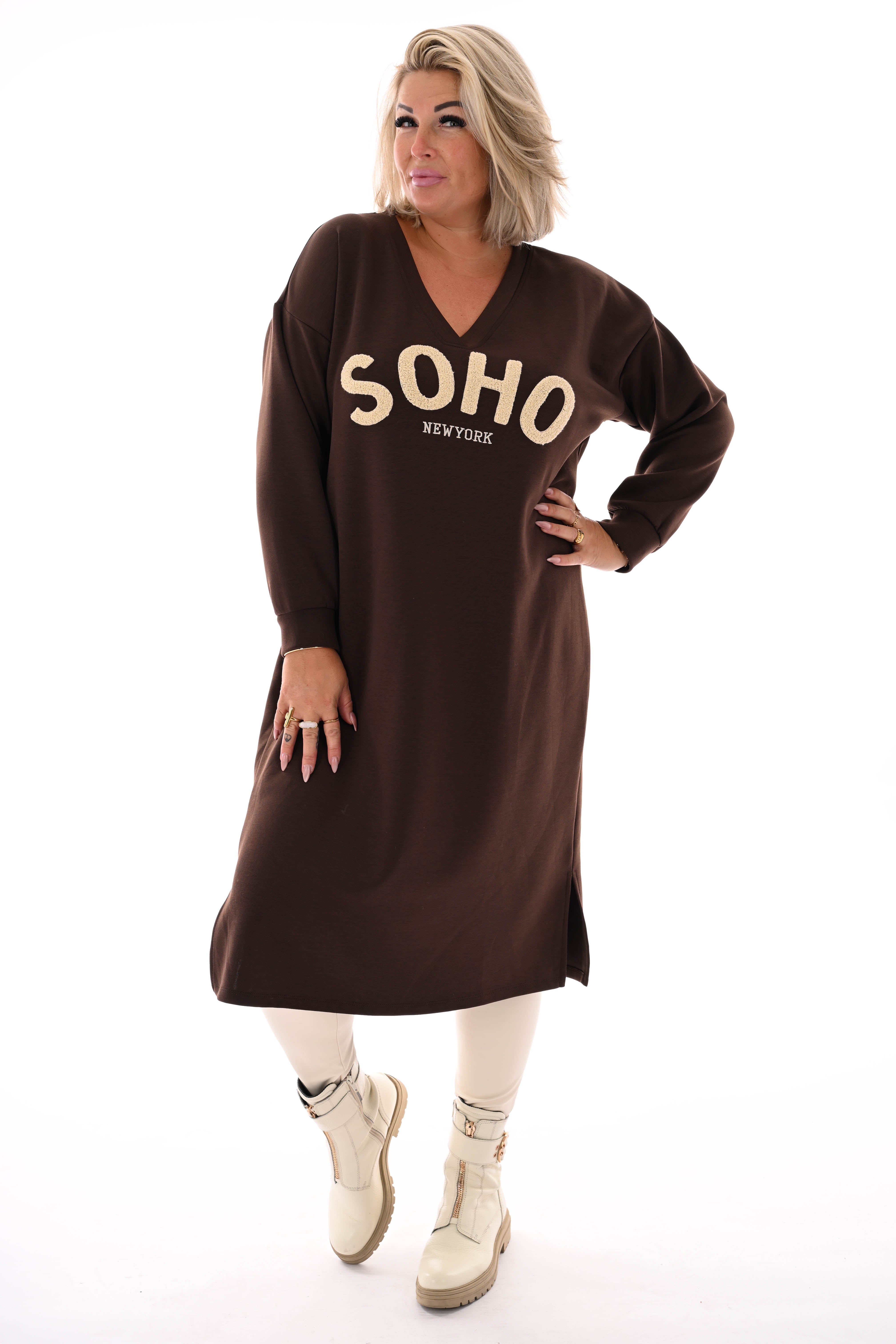 Sweaterdress Soho v-hals bruin