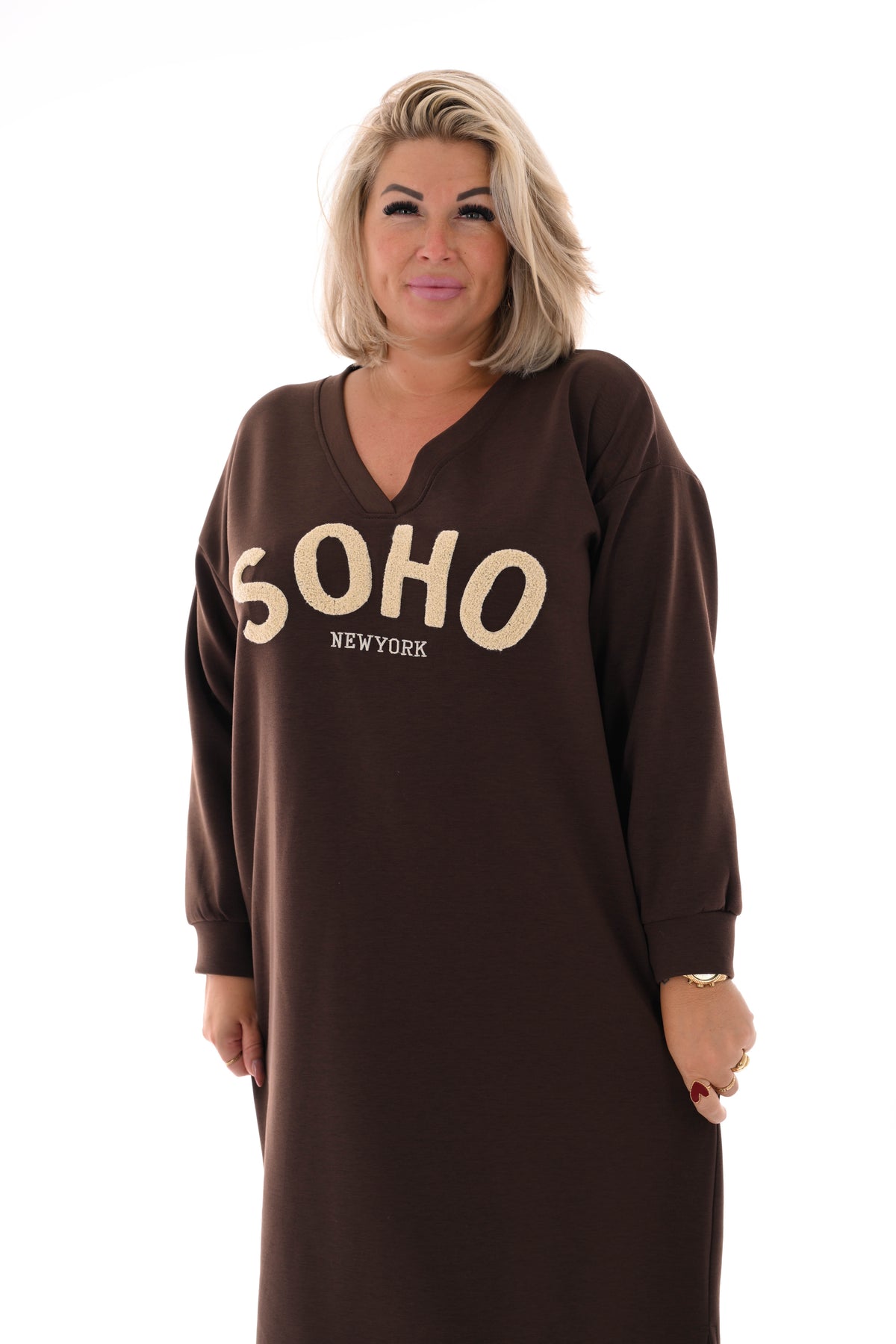 Sweaterdress Soho v-hals bruin