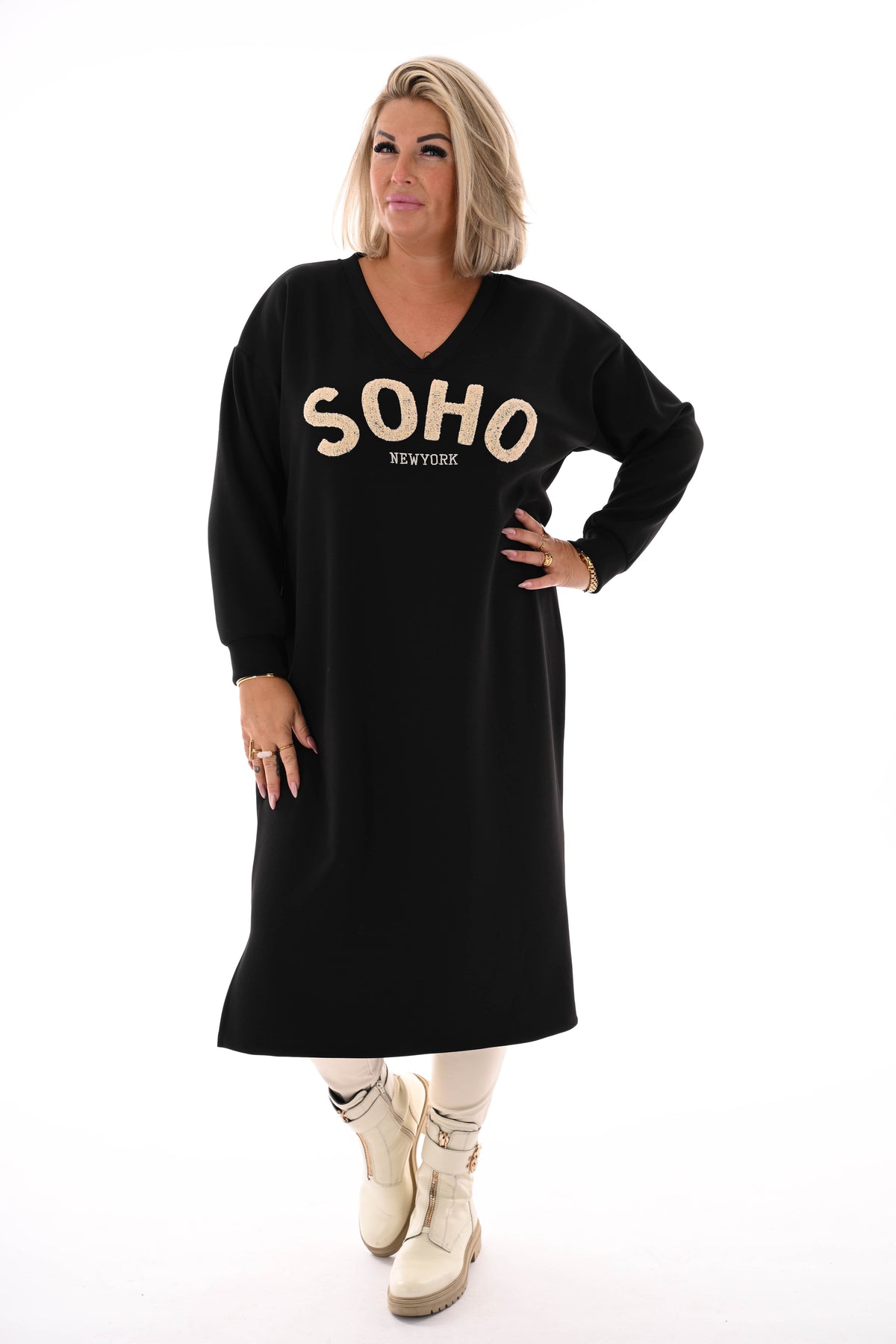 Sweaterdress Soho v-hals zwart