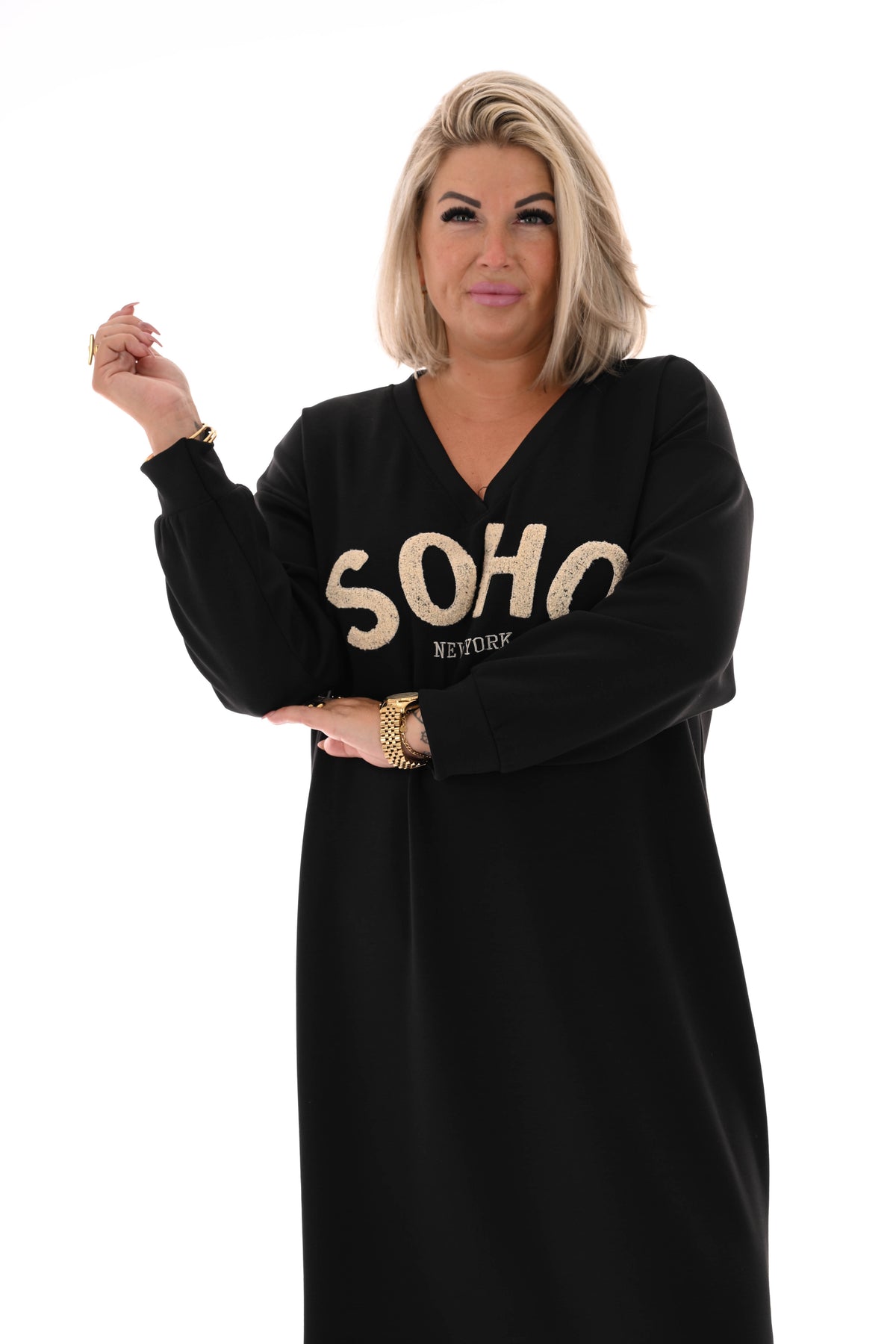 Sweaterdress Soho v-hals zwart