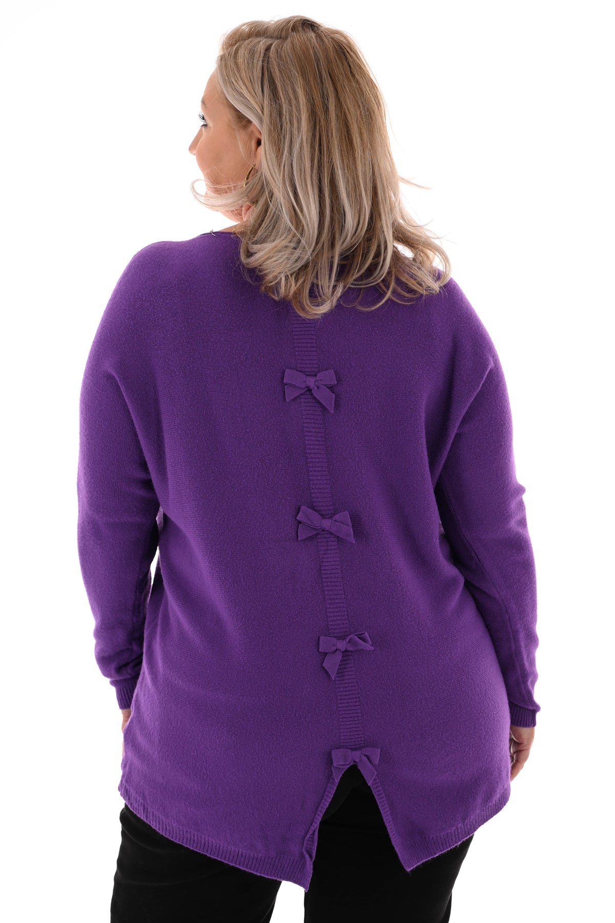 Trui met strikjes rug paars