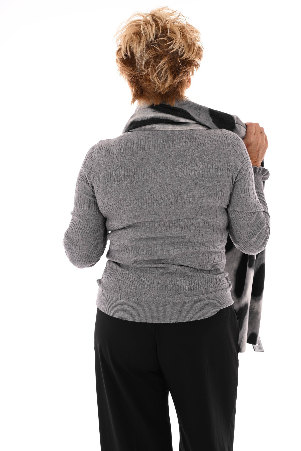 Top structuur met roezelkraag grijs