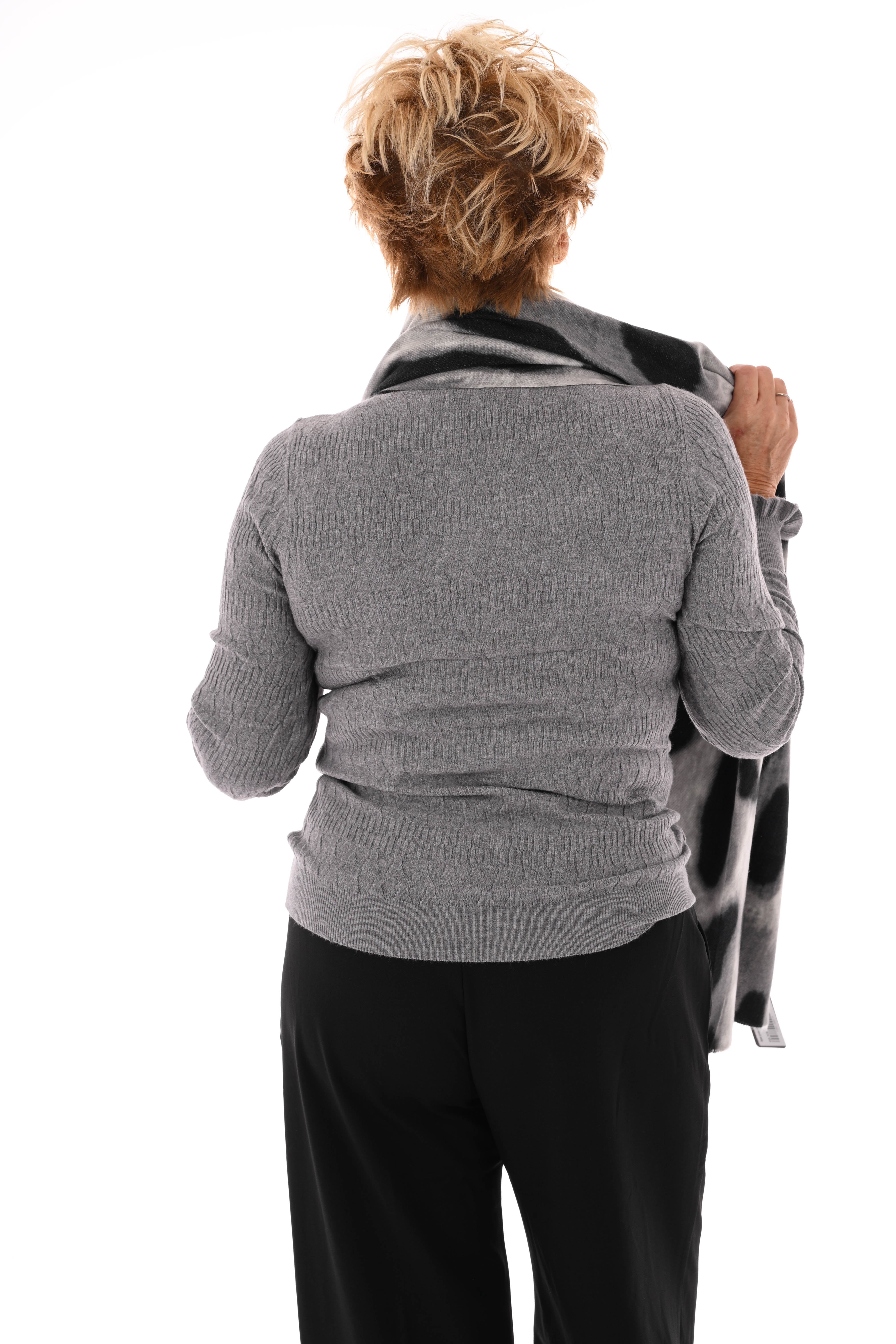 Top structuur met roezelkraag grijs