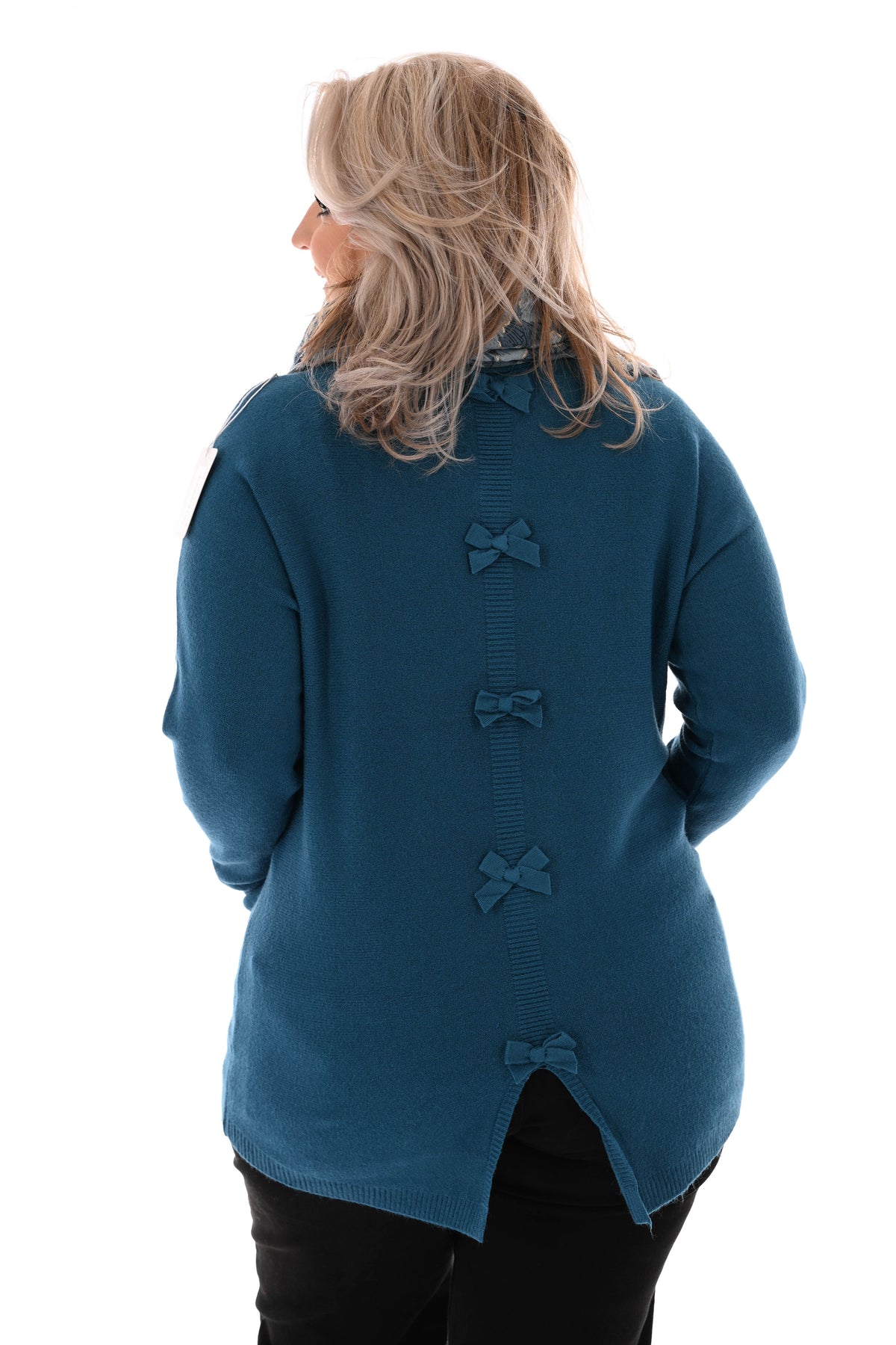 Trui met strikjes rug petrol