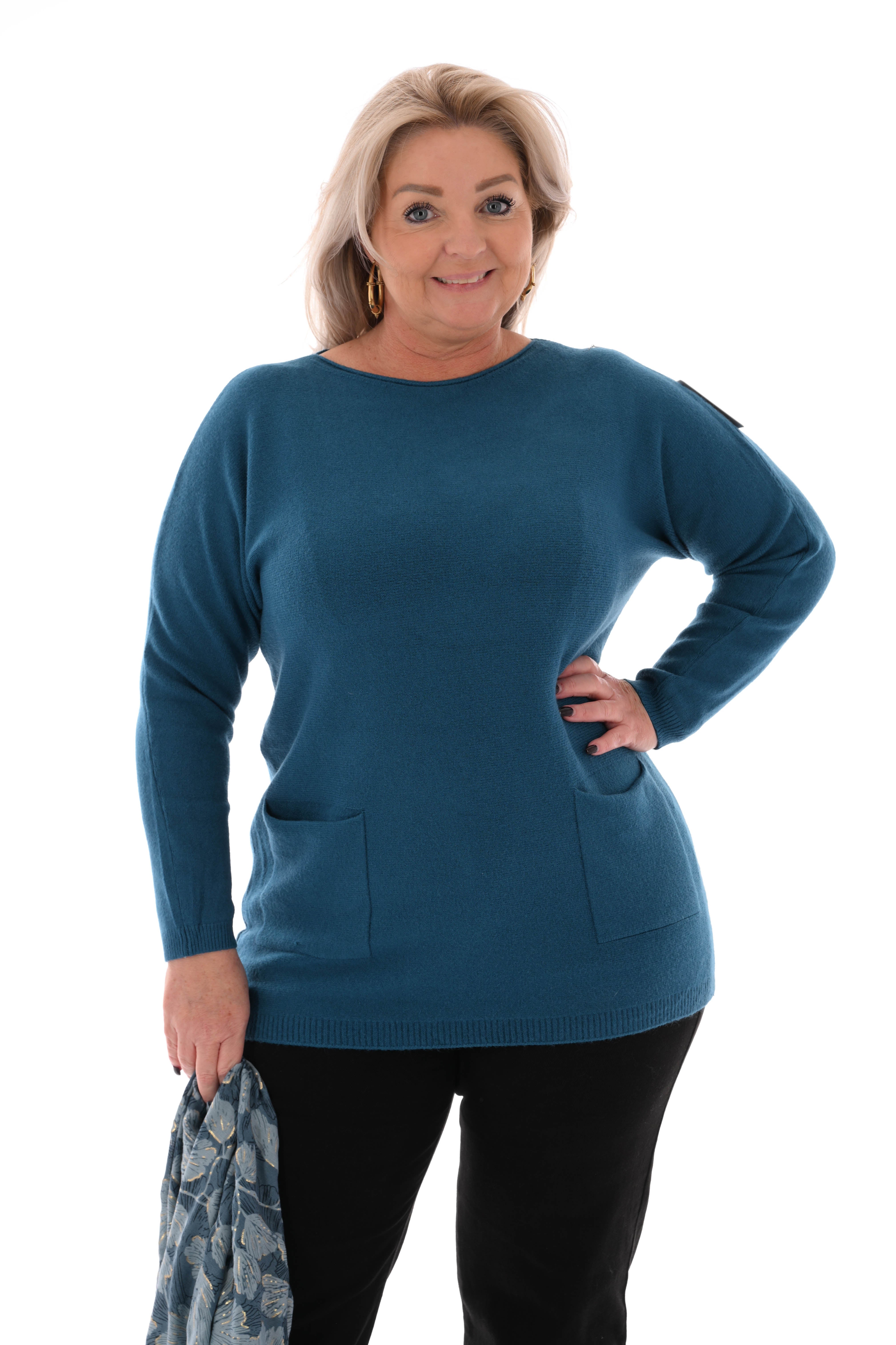 Trui met strikjes rug petrol