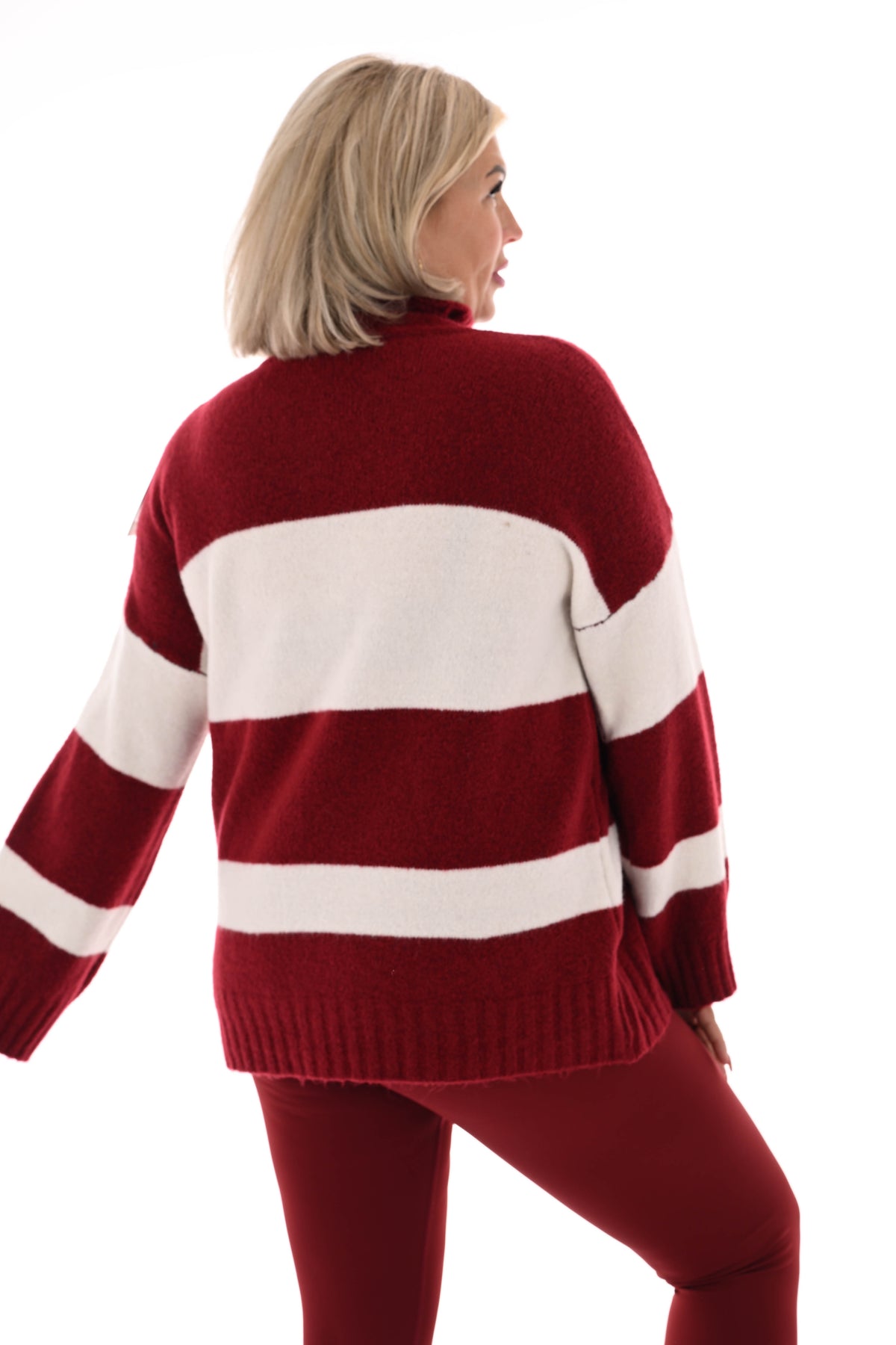 Oversized trui streep met col bordeaux
