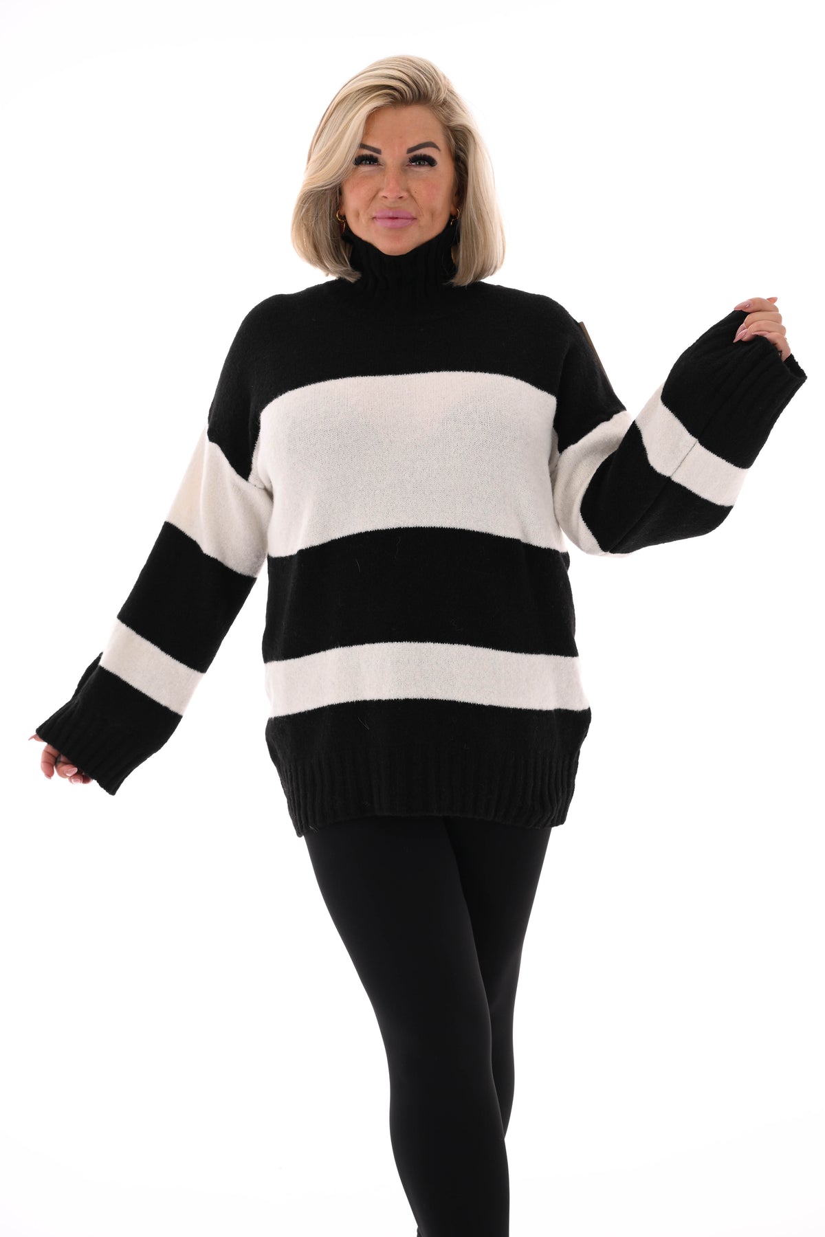 Oversized trui streep met col zwart