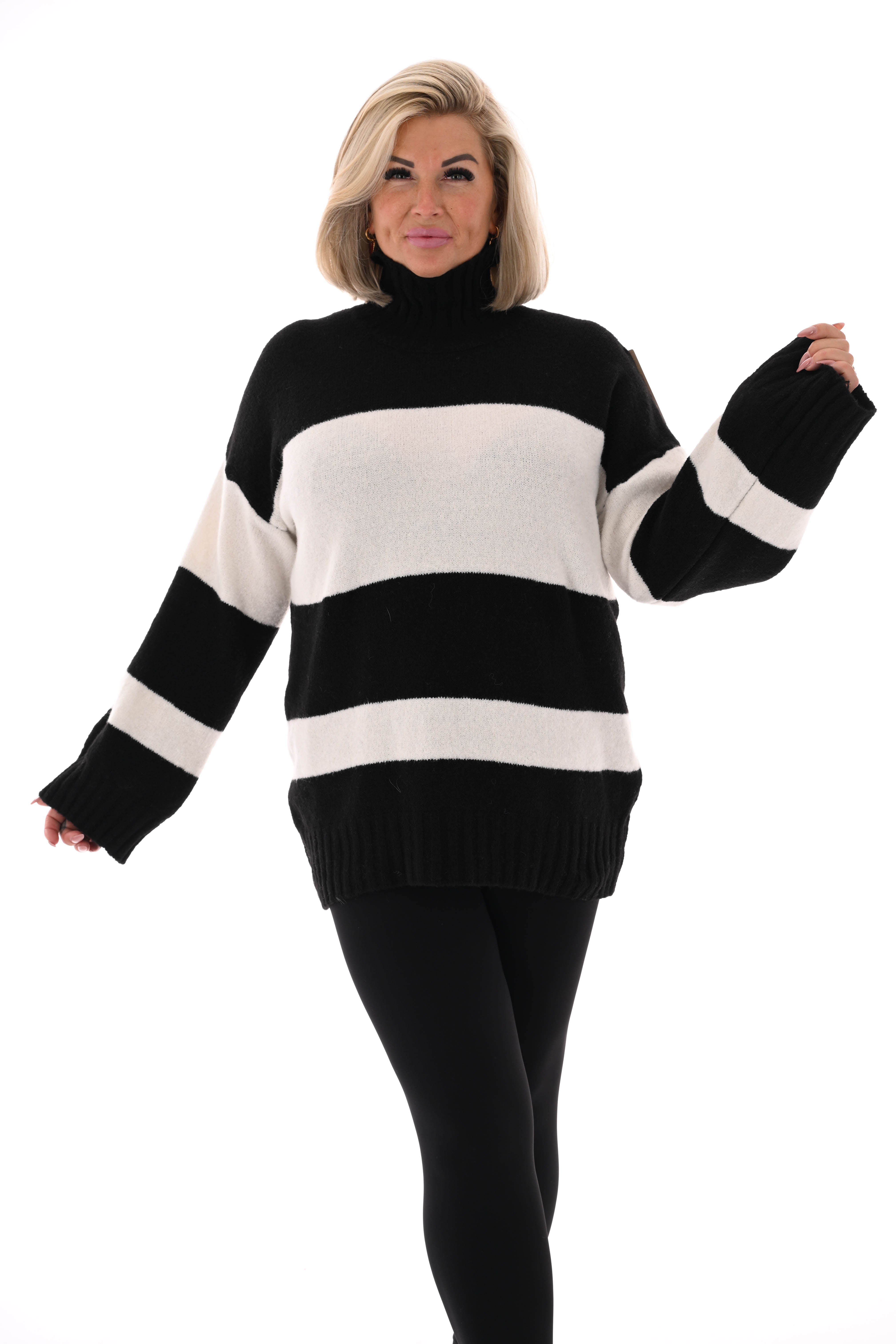 Oversized trui streep met col zwart