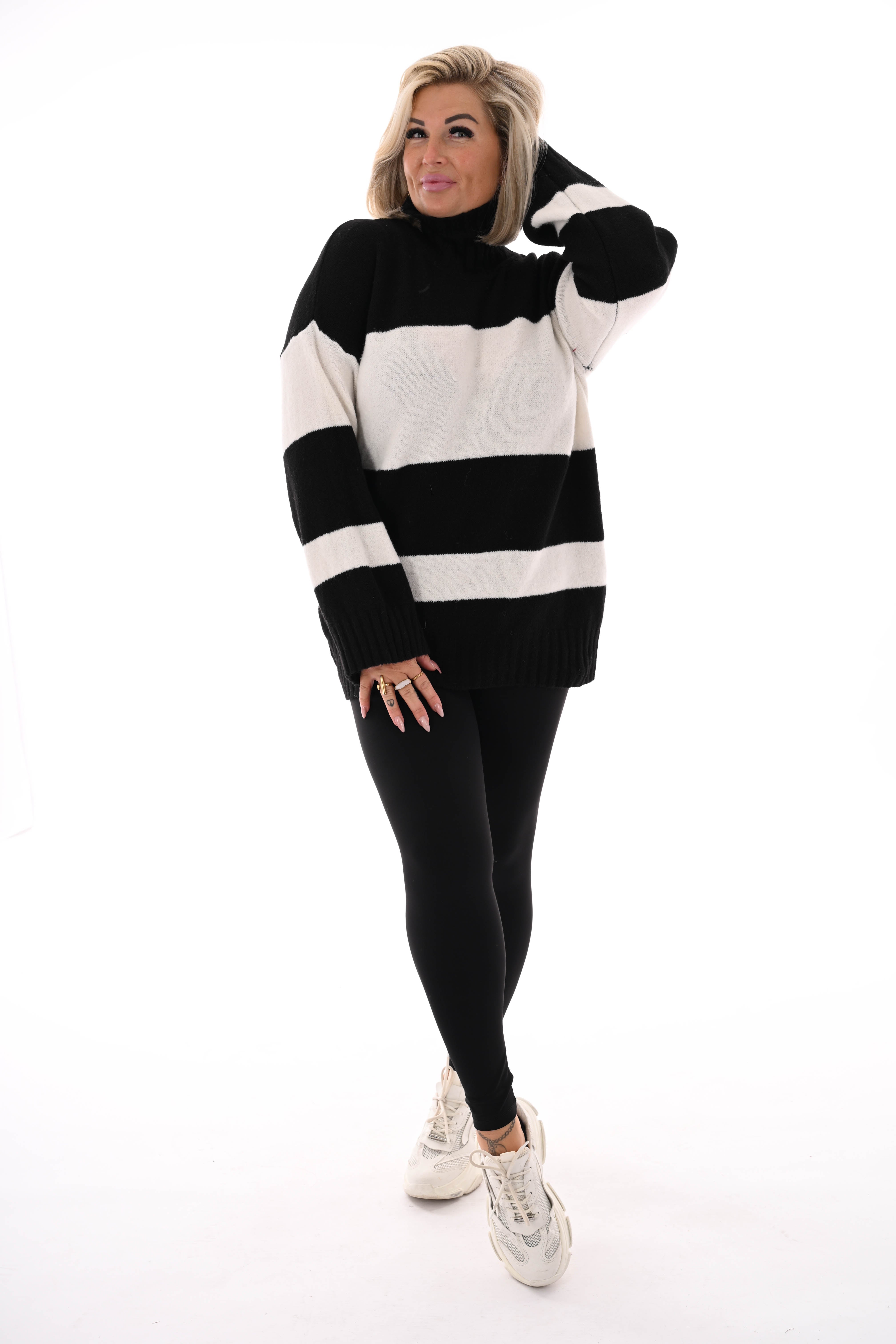 Oversized trui streep met col zwart