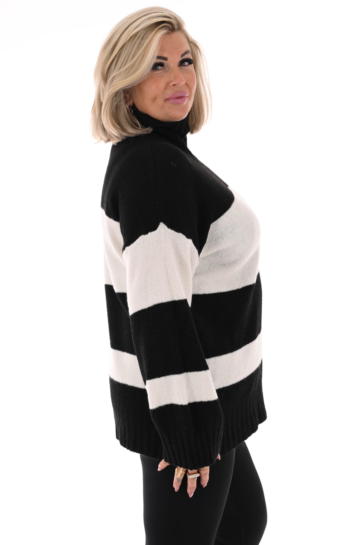Oversized trui streep met col zwart