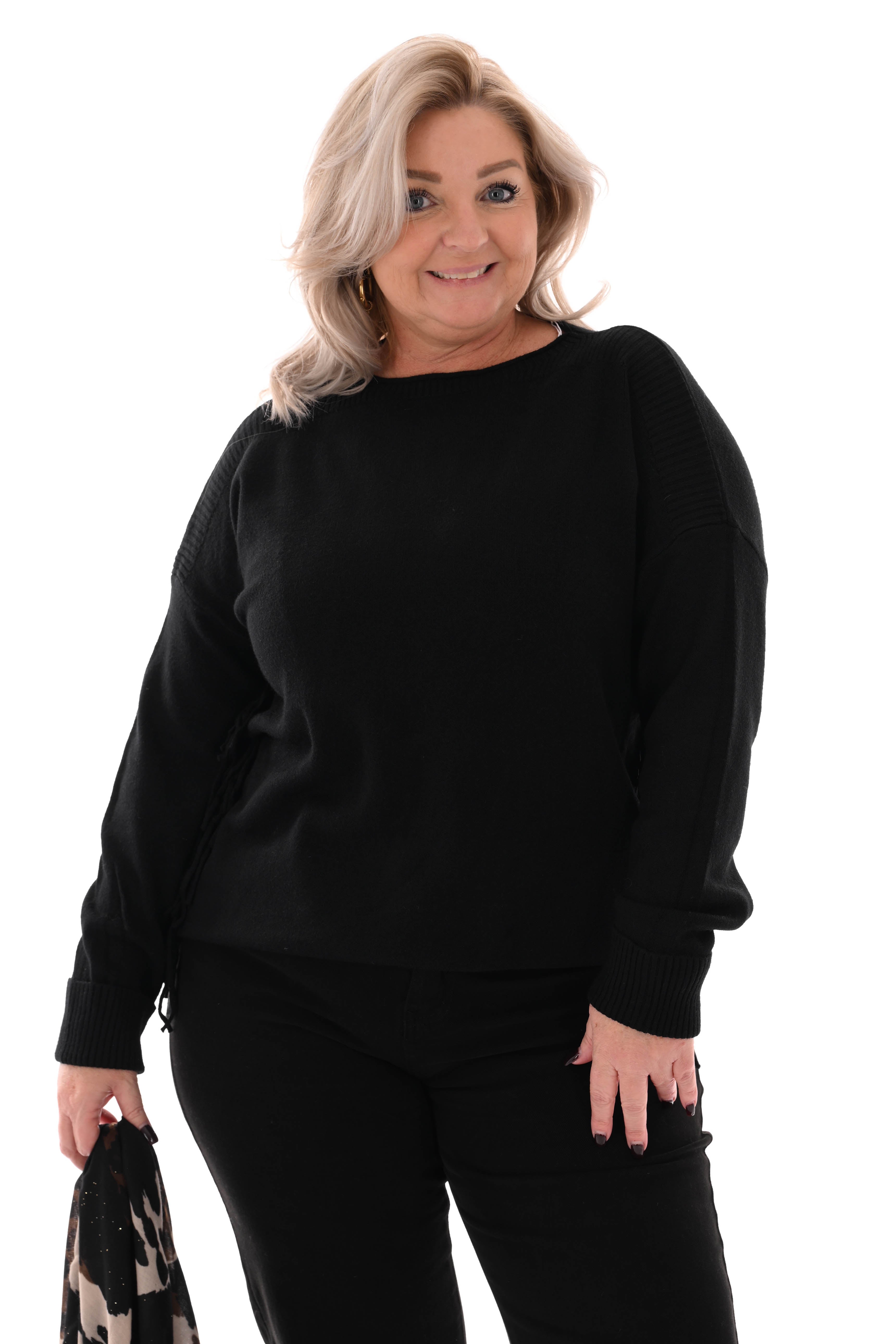 Trui zij franjes zwart