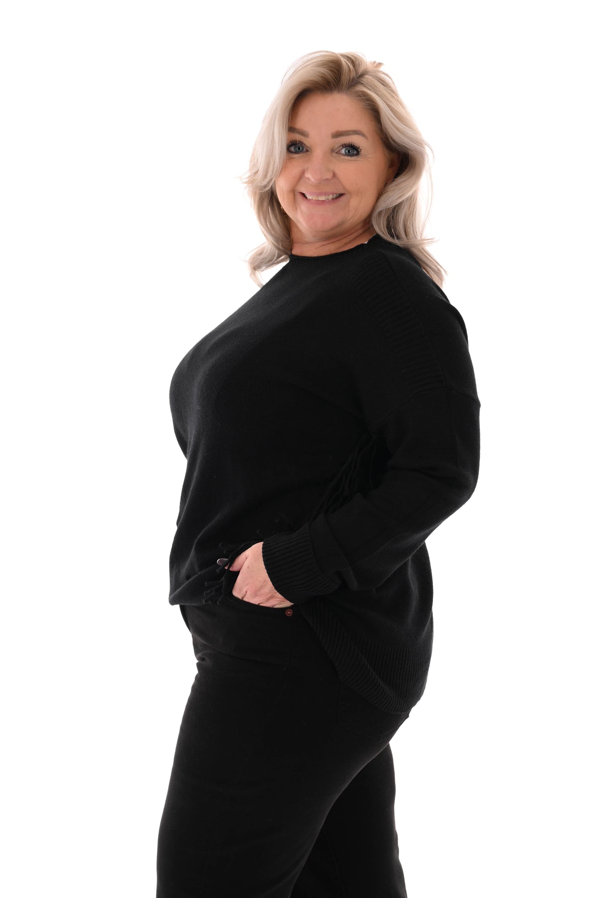 Trui zij franjes zwart