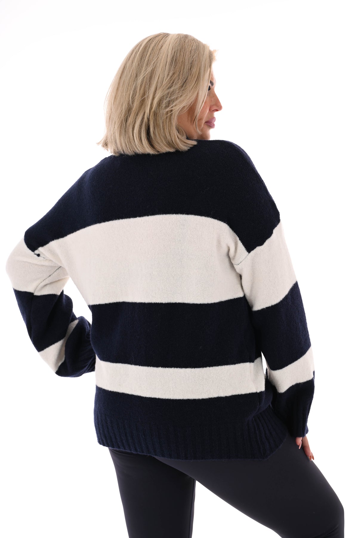 Oversized trui streep met col marineblauw