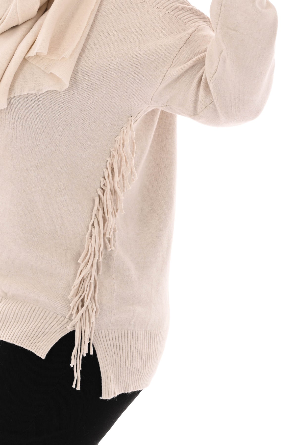 Trui zij franjes beige