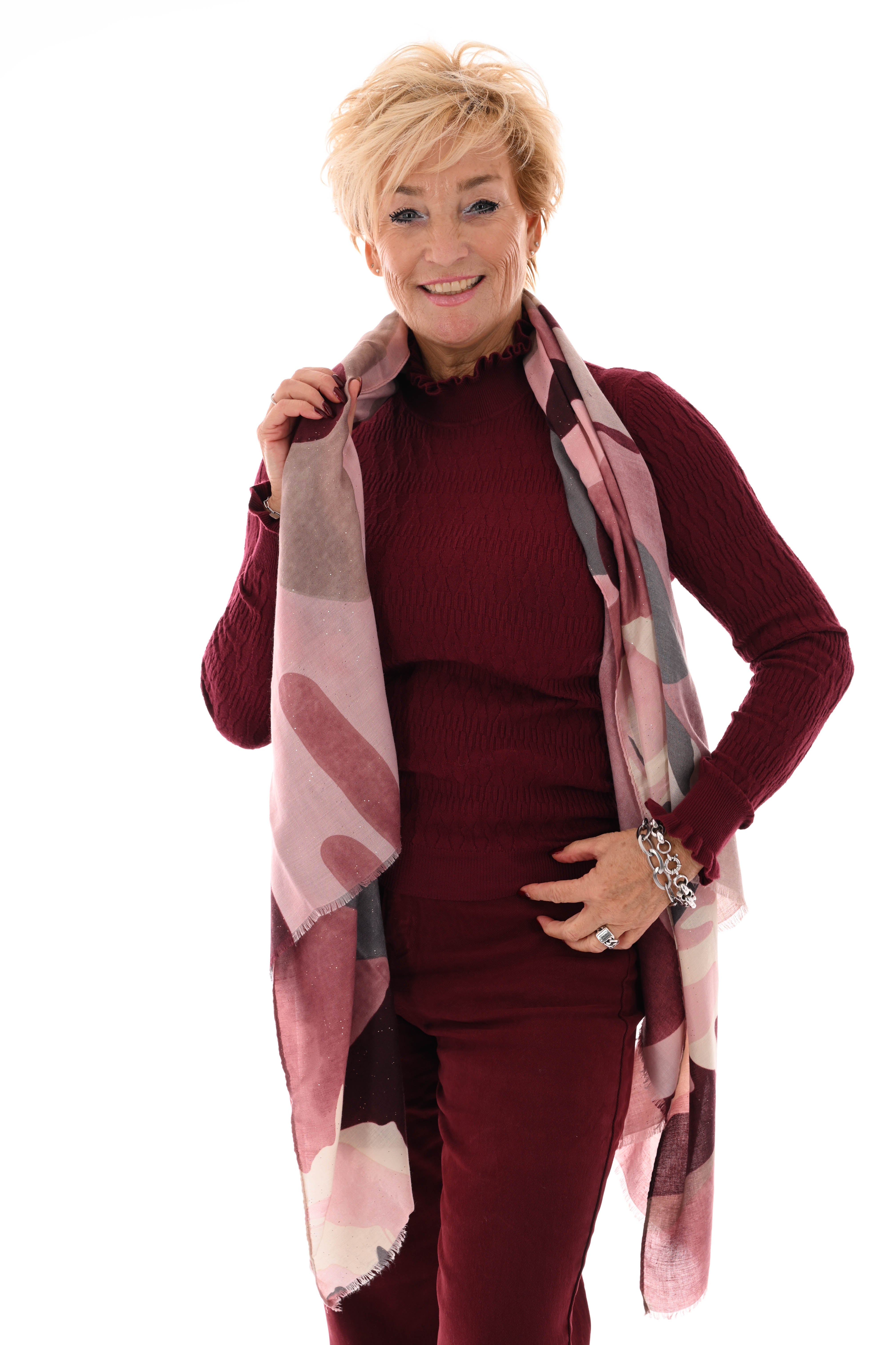 Top structuur met roezelkraag bordeaux