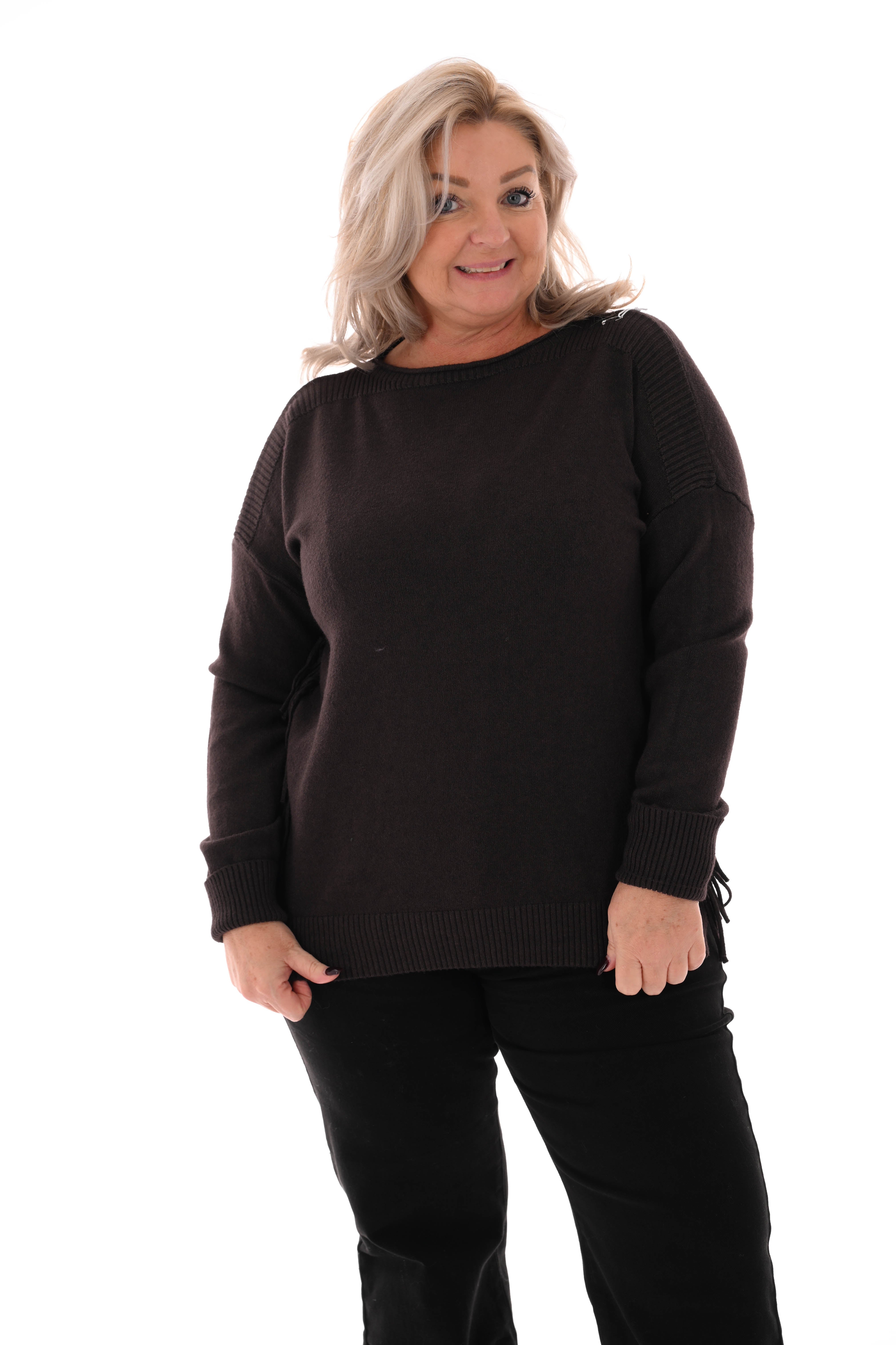 Trui zij franjes donkerbruin