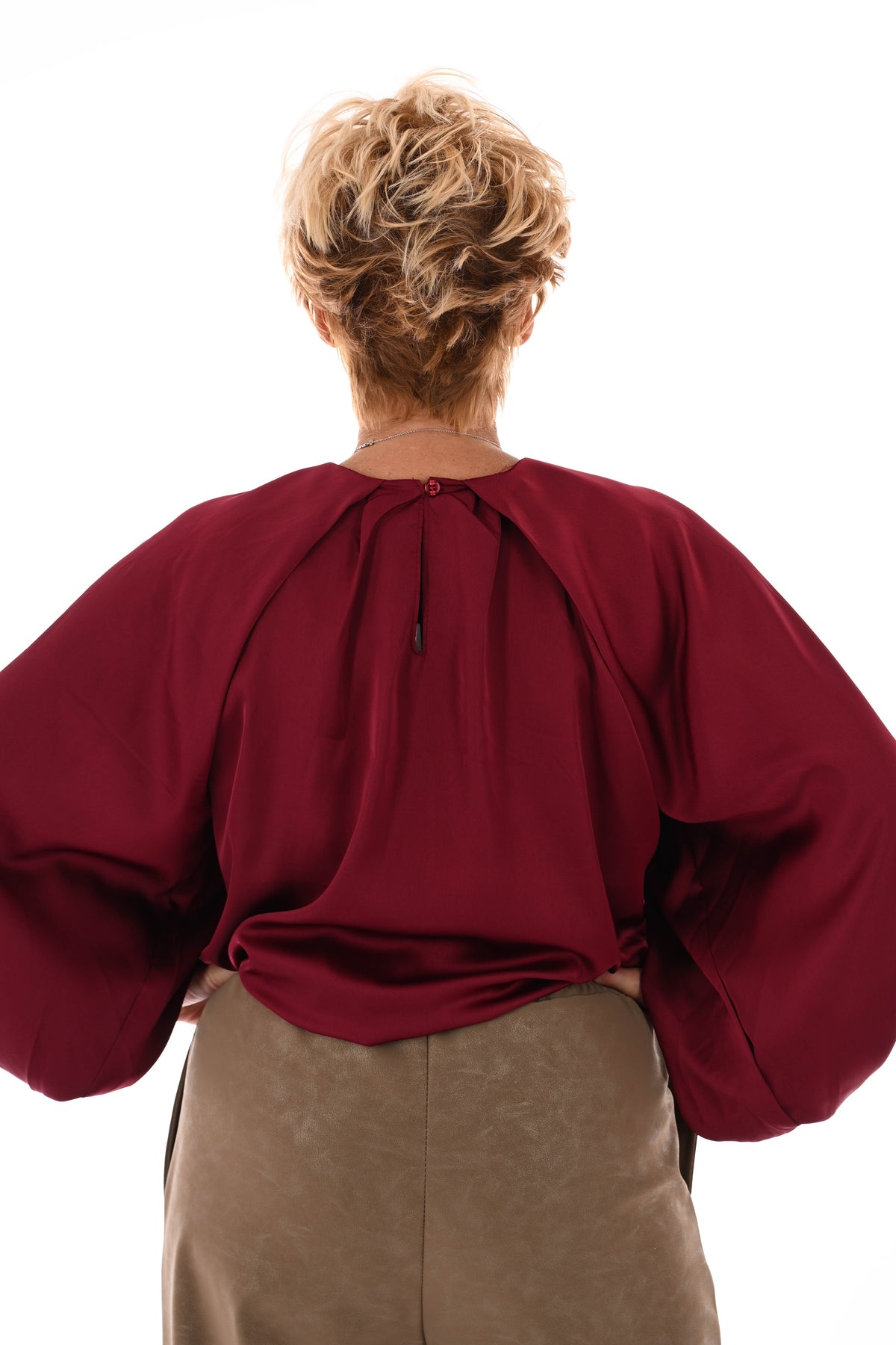 Silky blouse met pofmouwen bordeaux