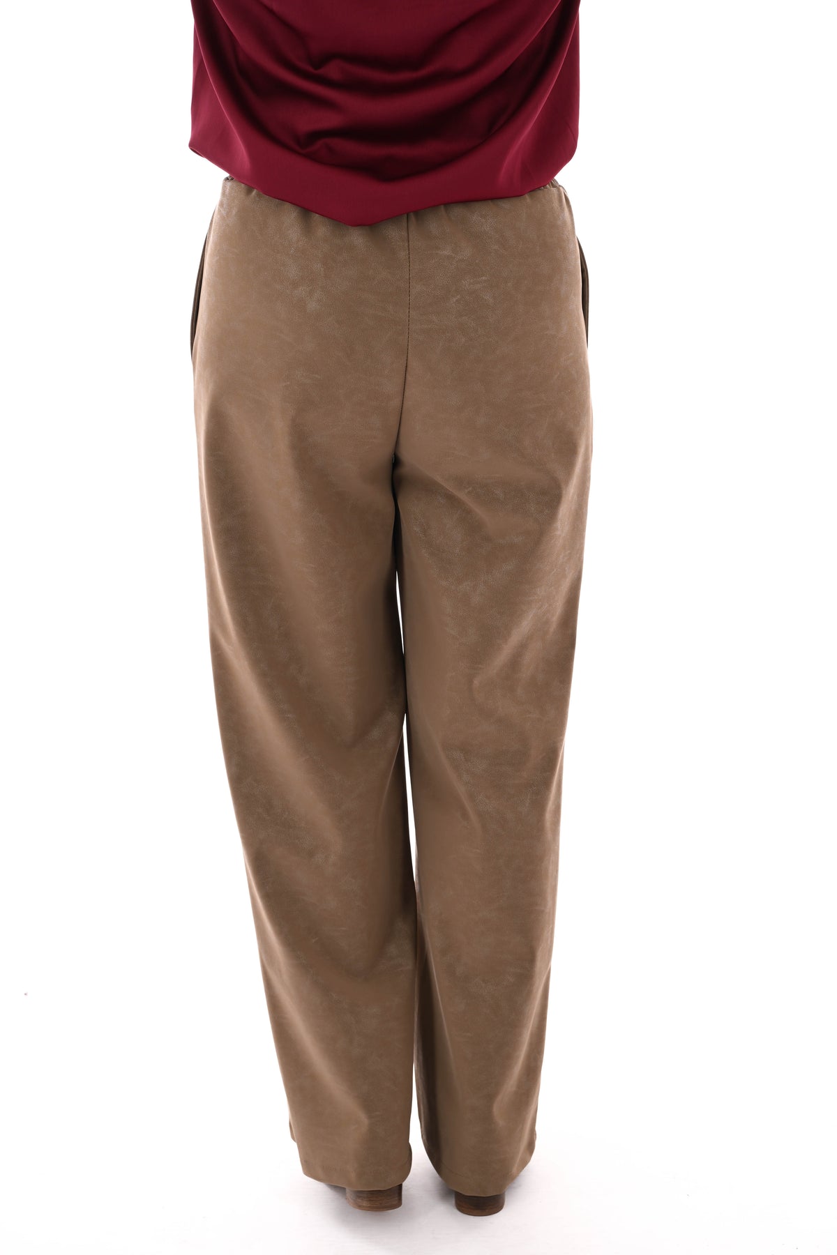 Leatherlook wide leg met elastieken band camel