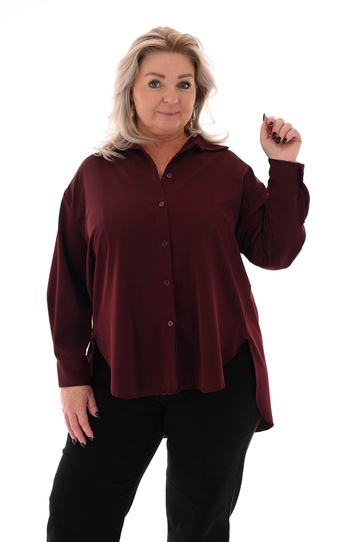 Doorknoop blouse uni aubergine