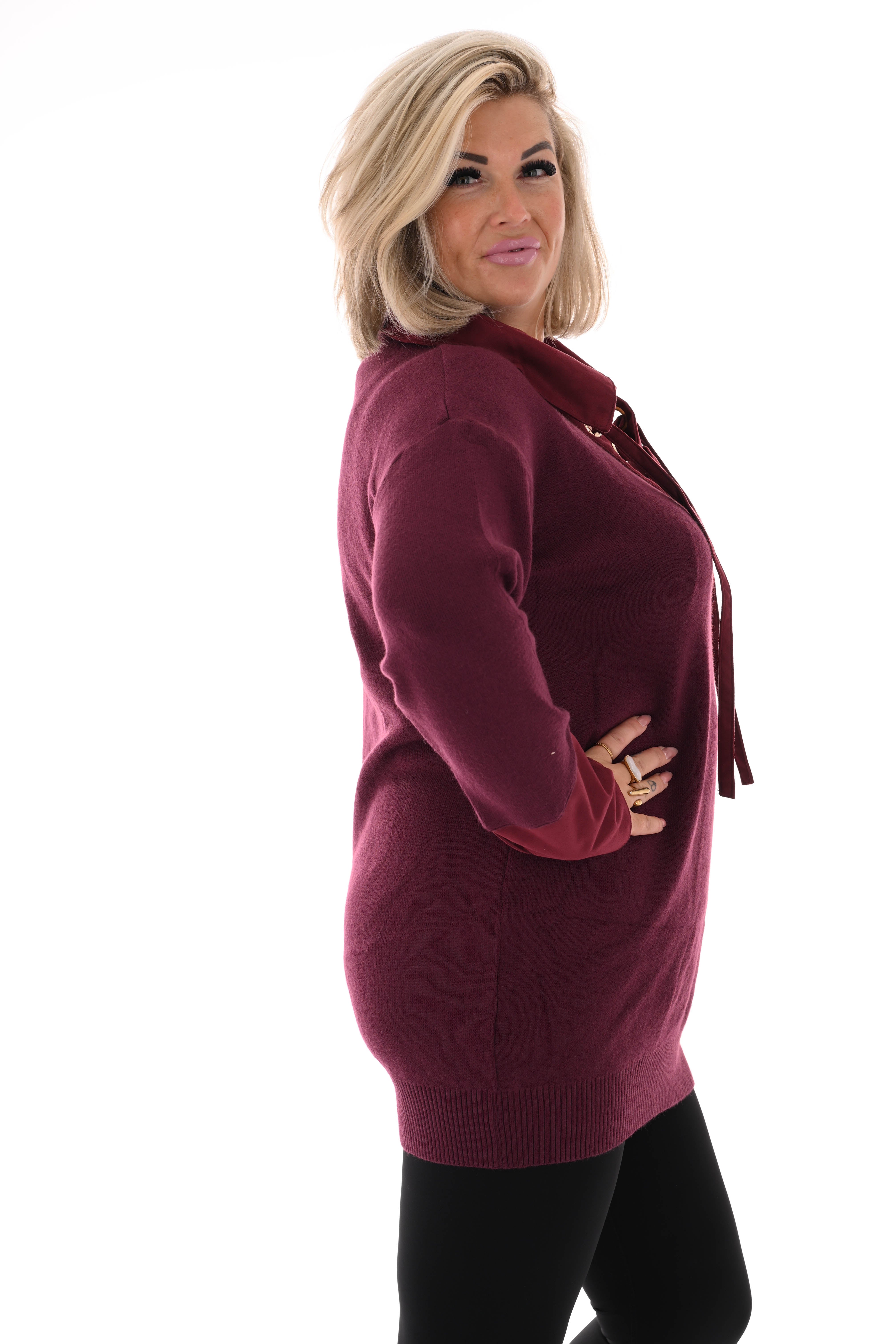 Tuniek veterhals met kraag bordeaux