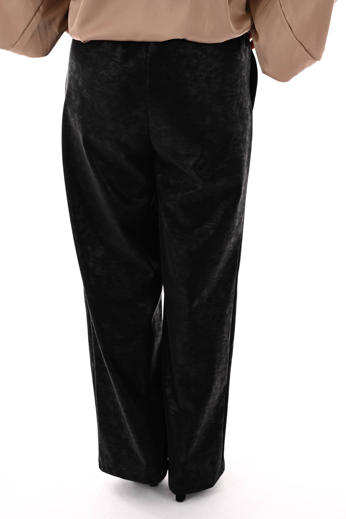 Leatherlook wide leg met elastieken band zwart