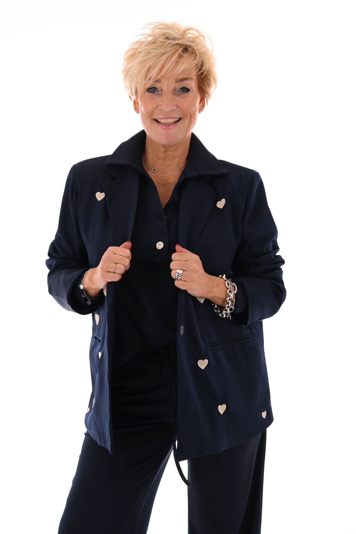 Blazer geborduurde hartjes marineblauw