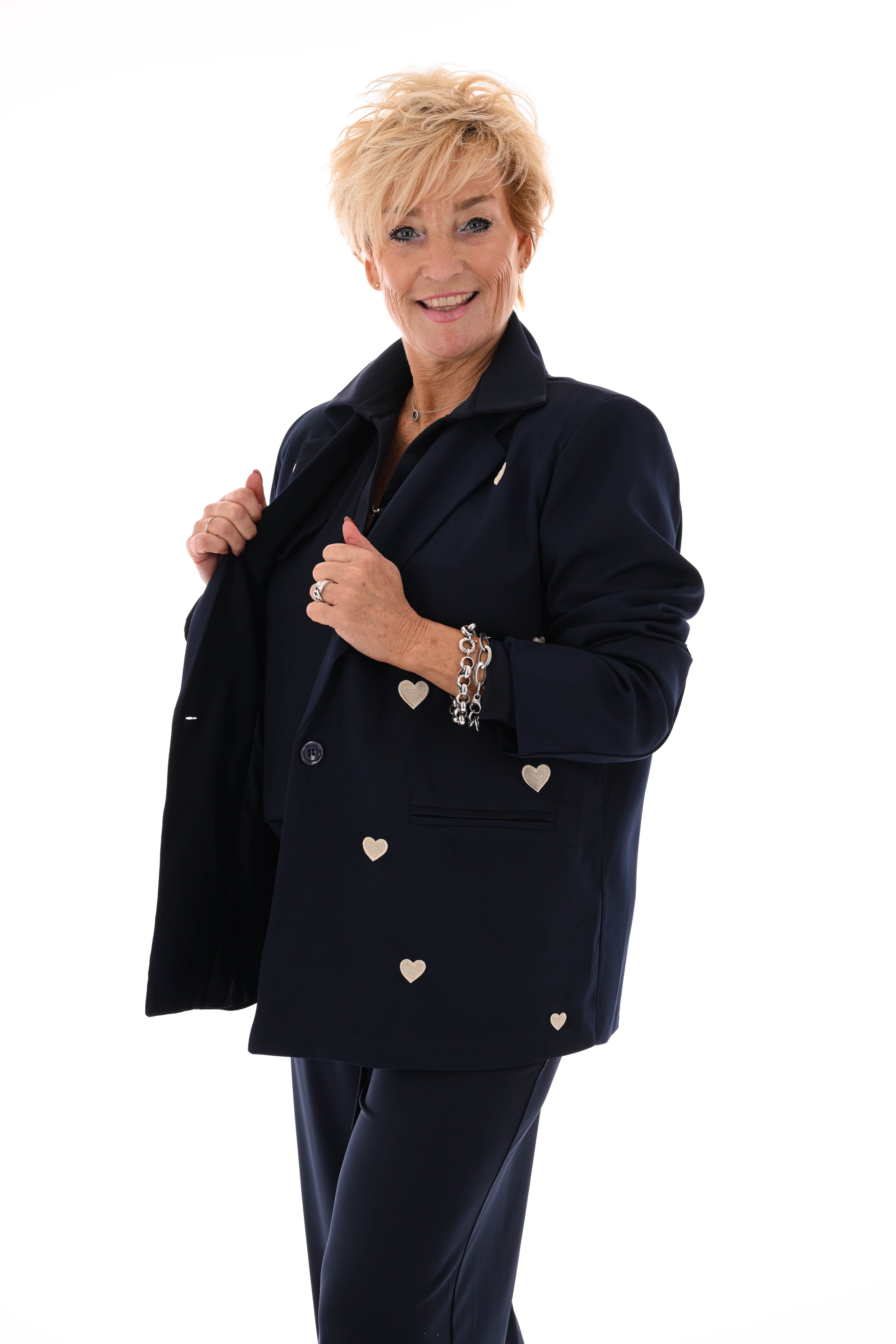Blazer geborduurde hartjes marineblauw