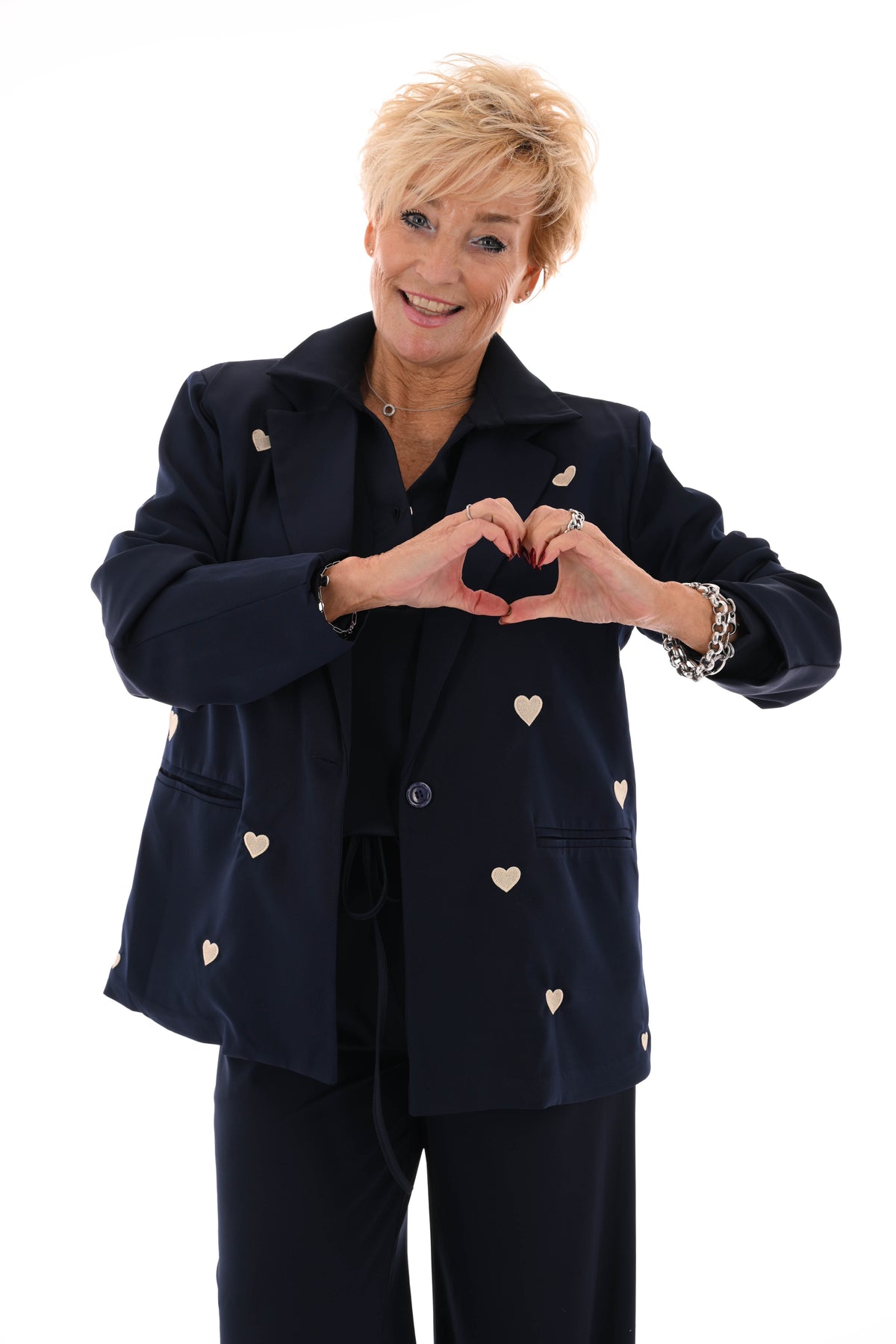 Blazer geborduurde hartjes marineblauw
