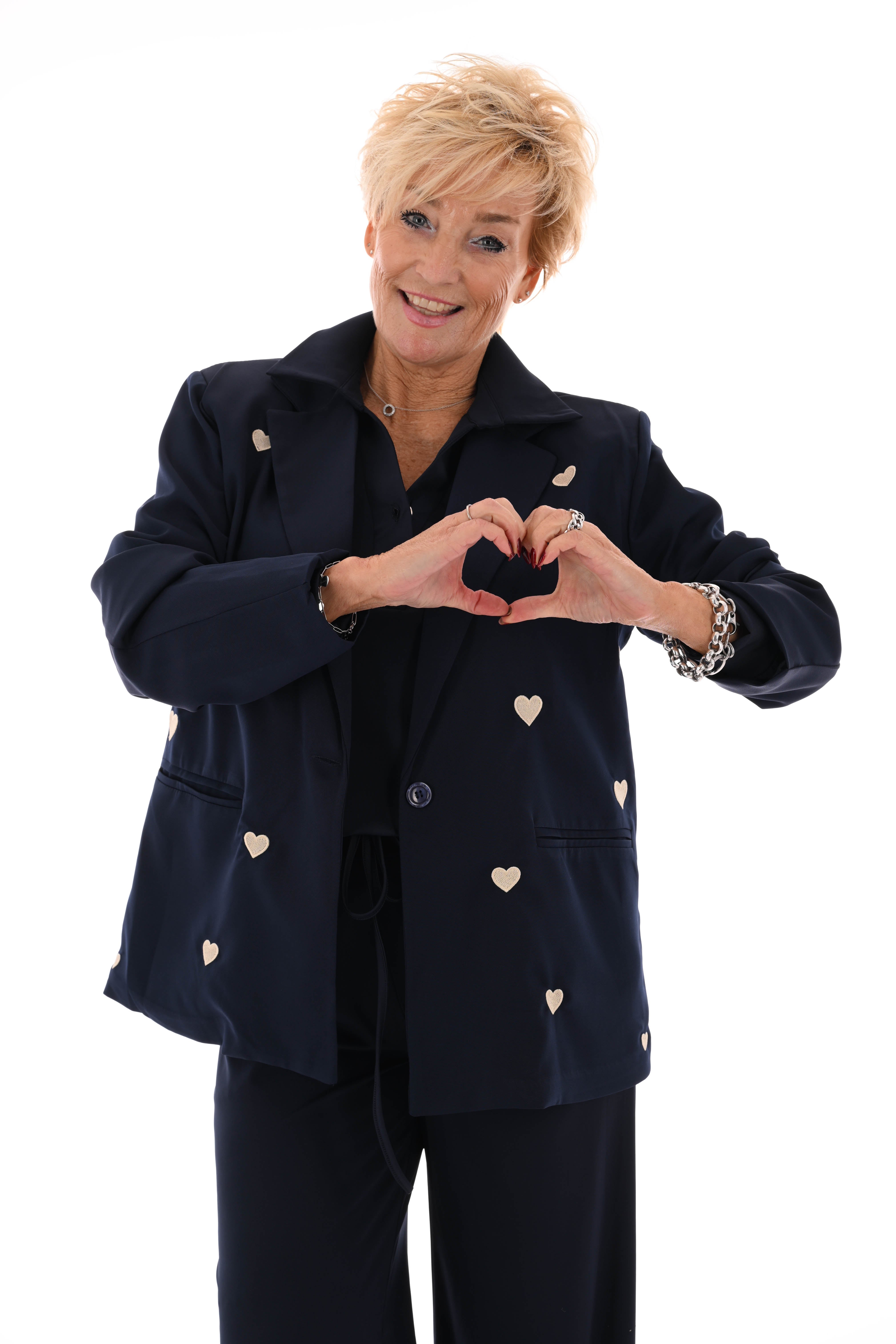 Blazer geborduurde hartjes marineblauw