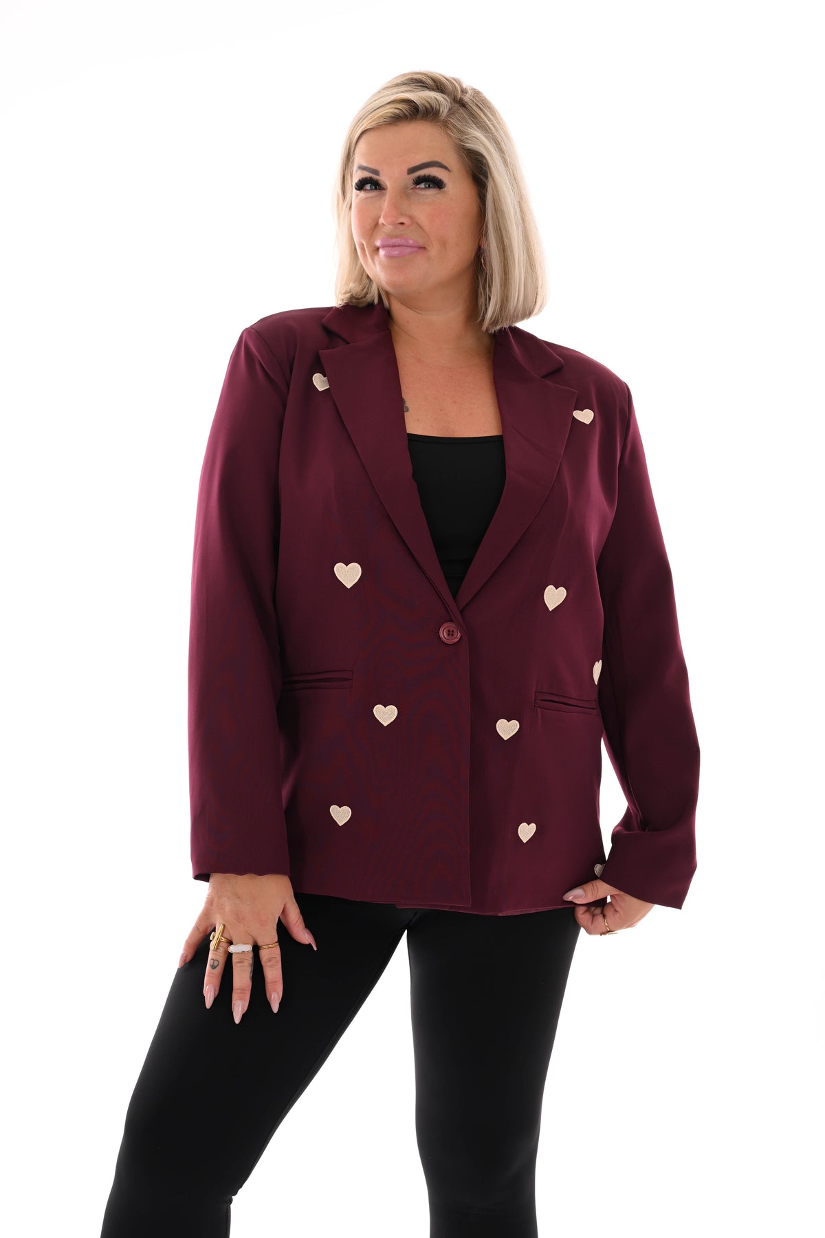 Blazer geborduurde hartjes bordeaux