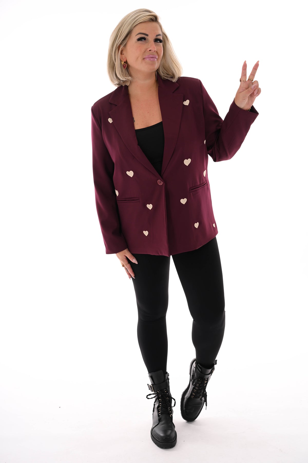 Blazer geborduurde hartjes bordeaux