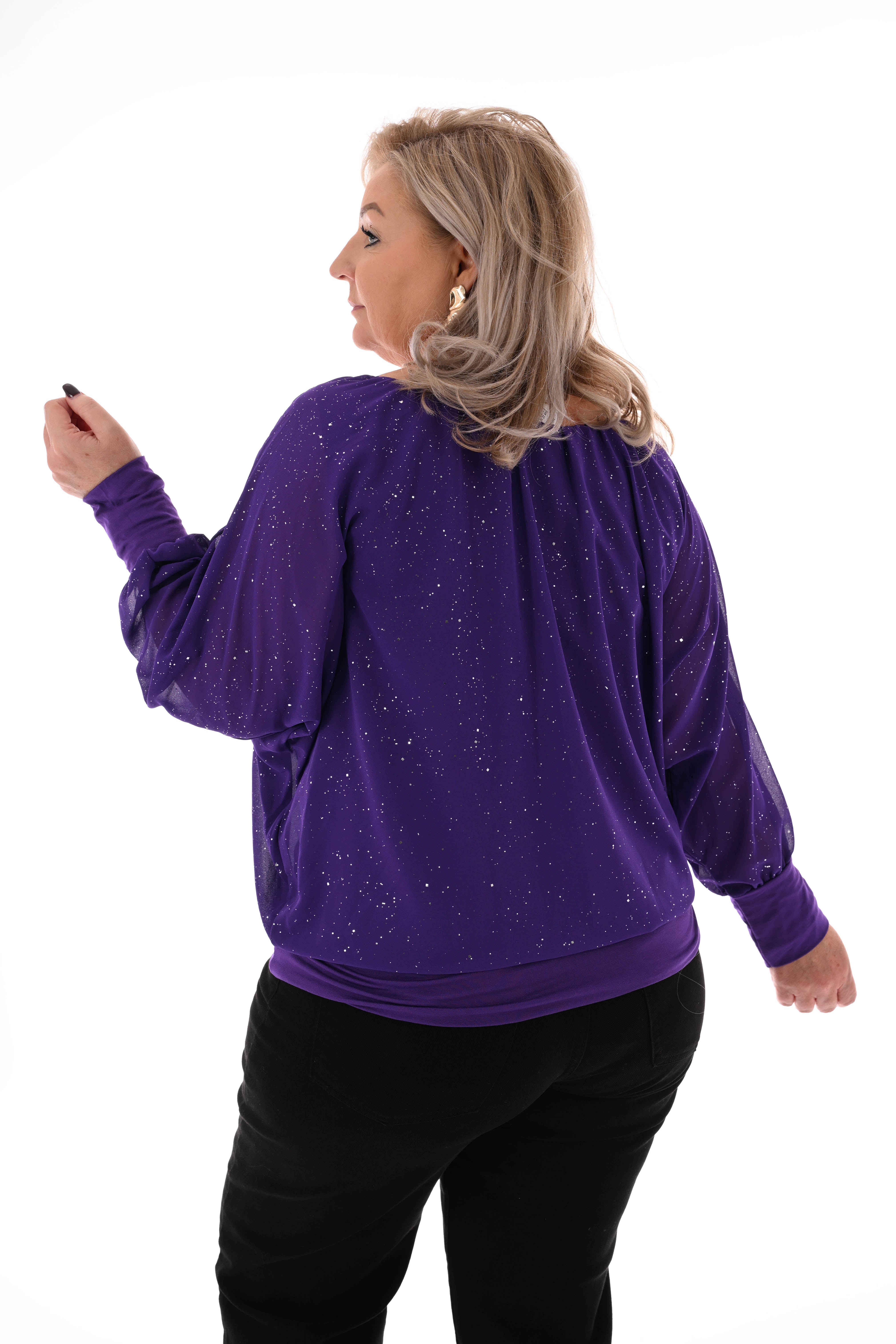 Ballon top lange mouwen glitter paars