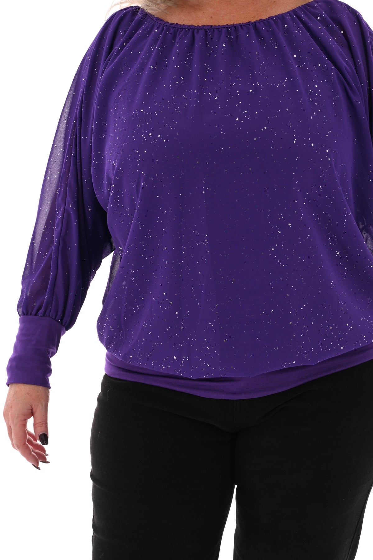 Ballon top lange mouwen glitter paars