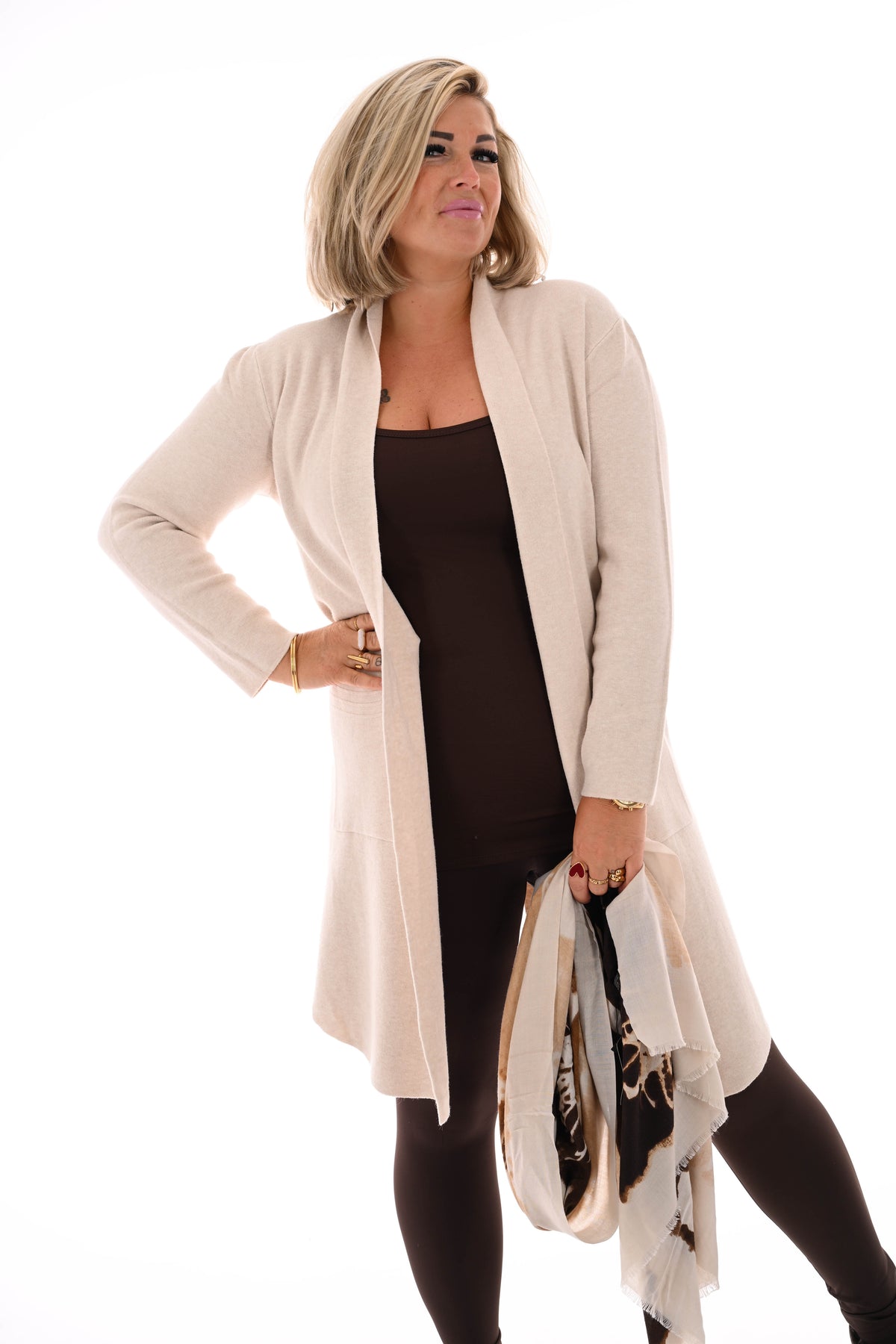 Vest half lang beige