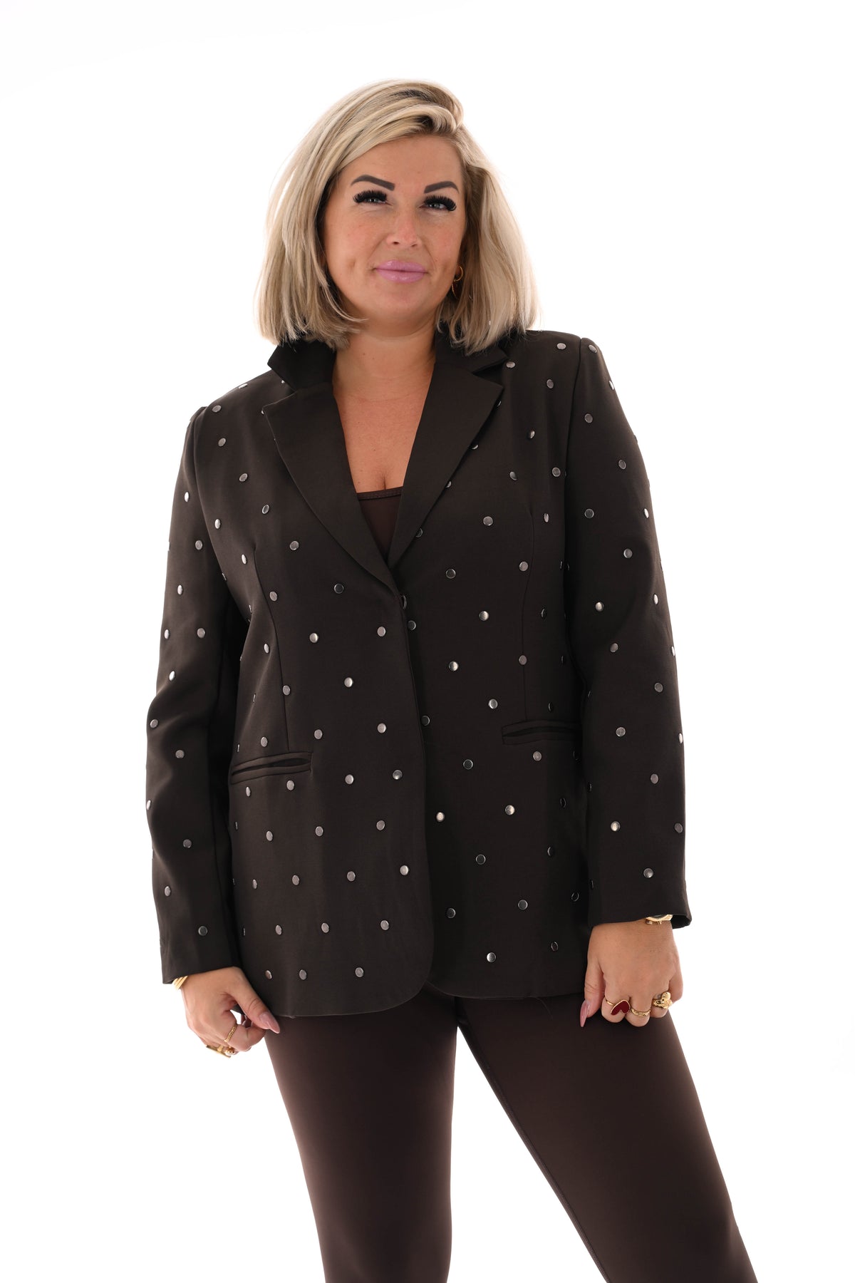 Blazer met dot studs donkerbruin