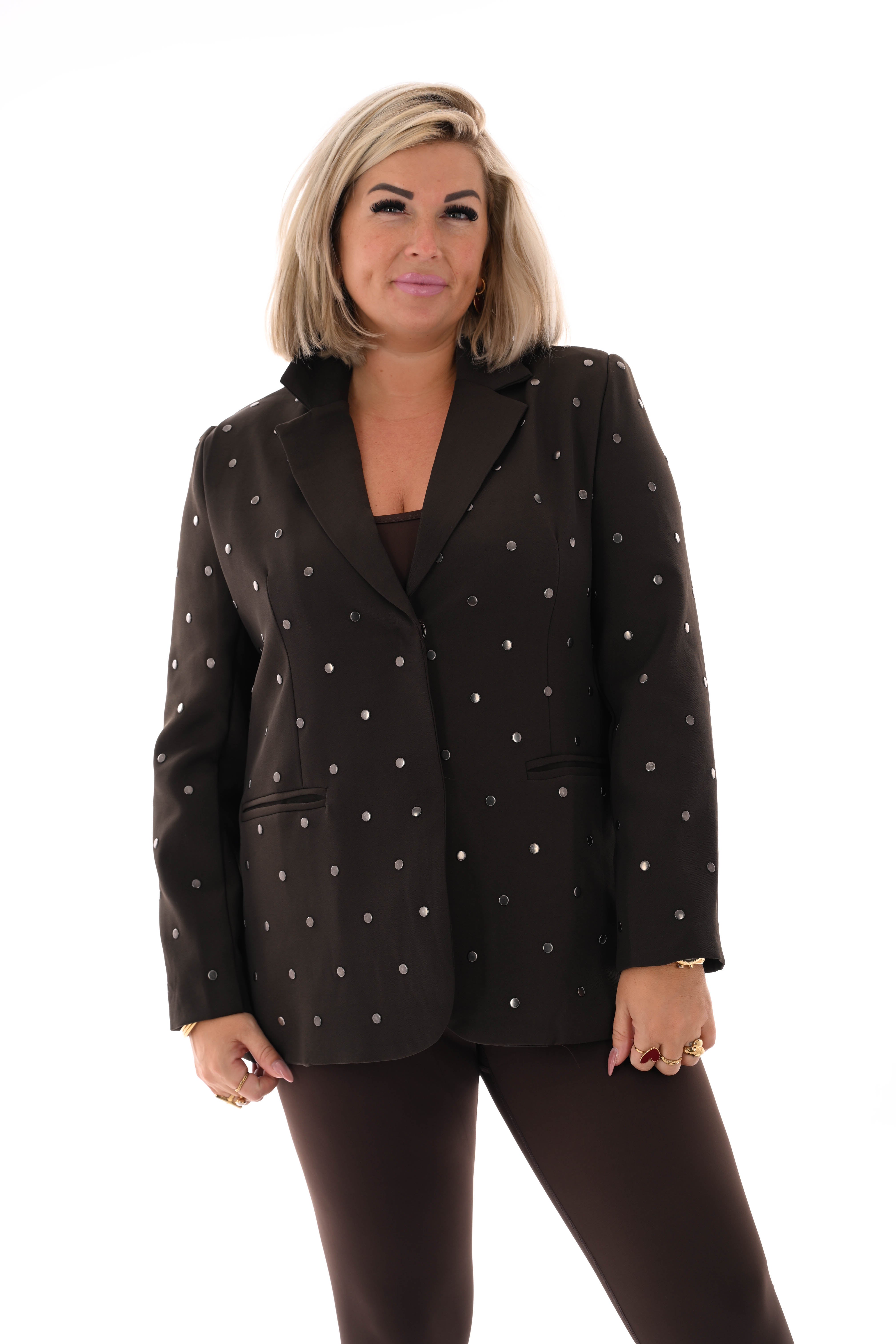 Blazer met dot studs donkerbruin