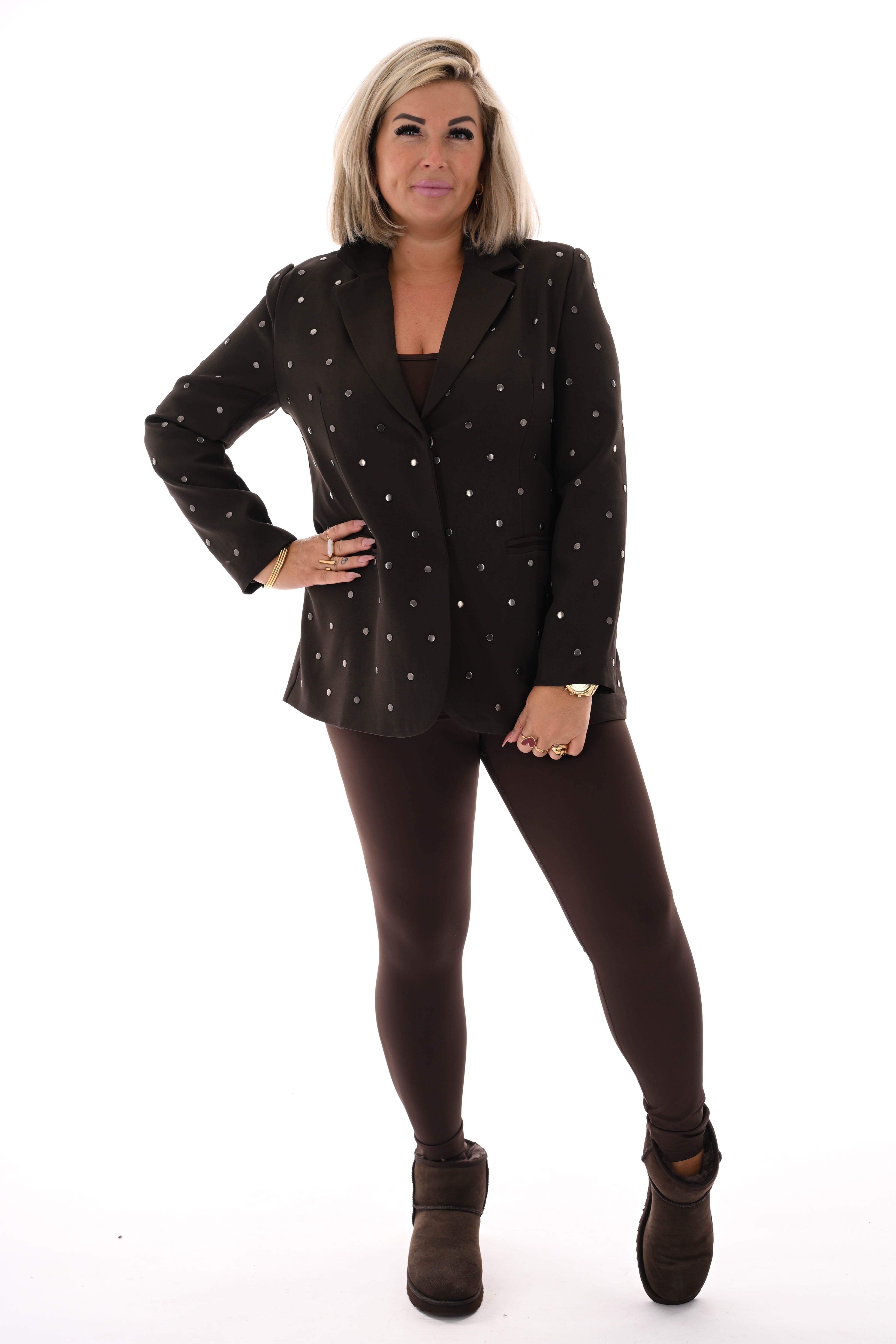 Blazer met dot studs donkerbruin