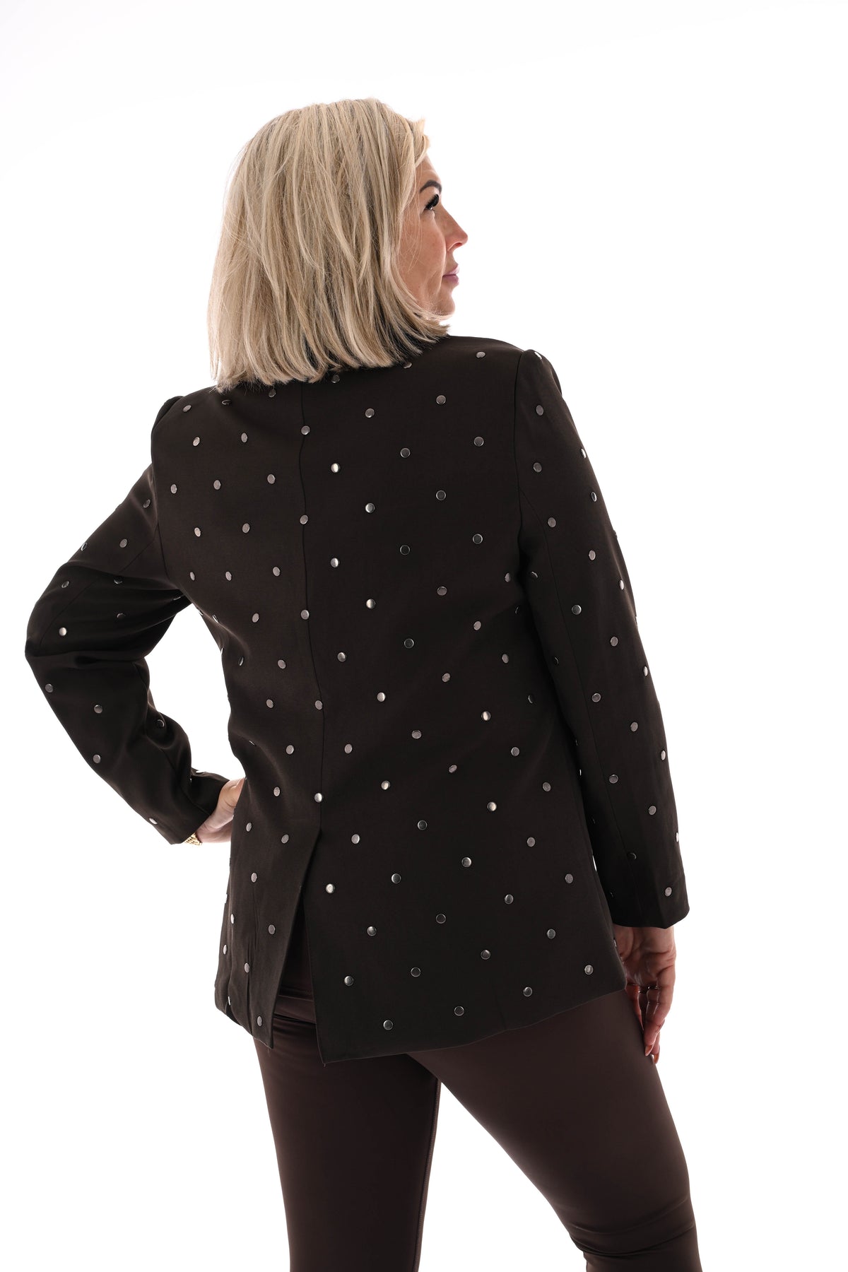 Blazer met dot studs donkerbruin