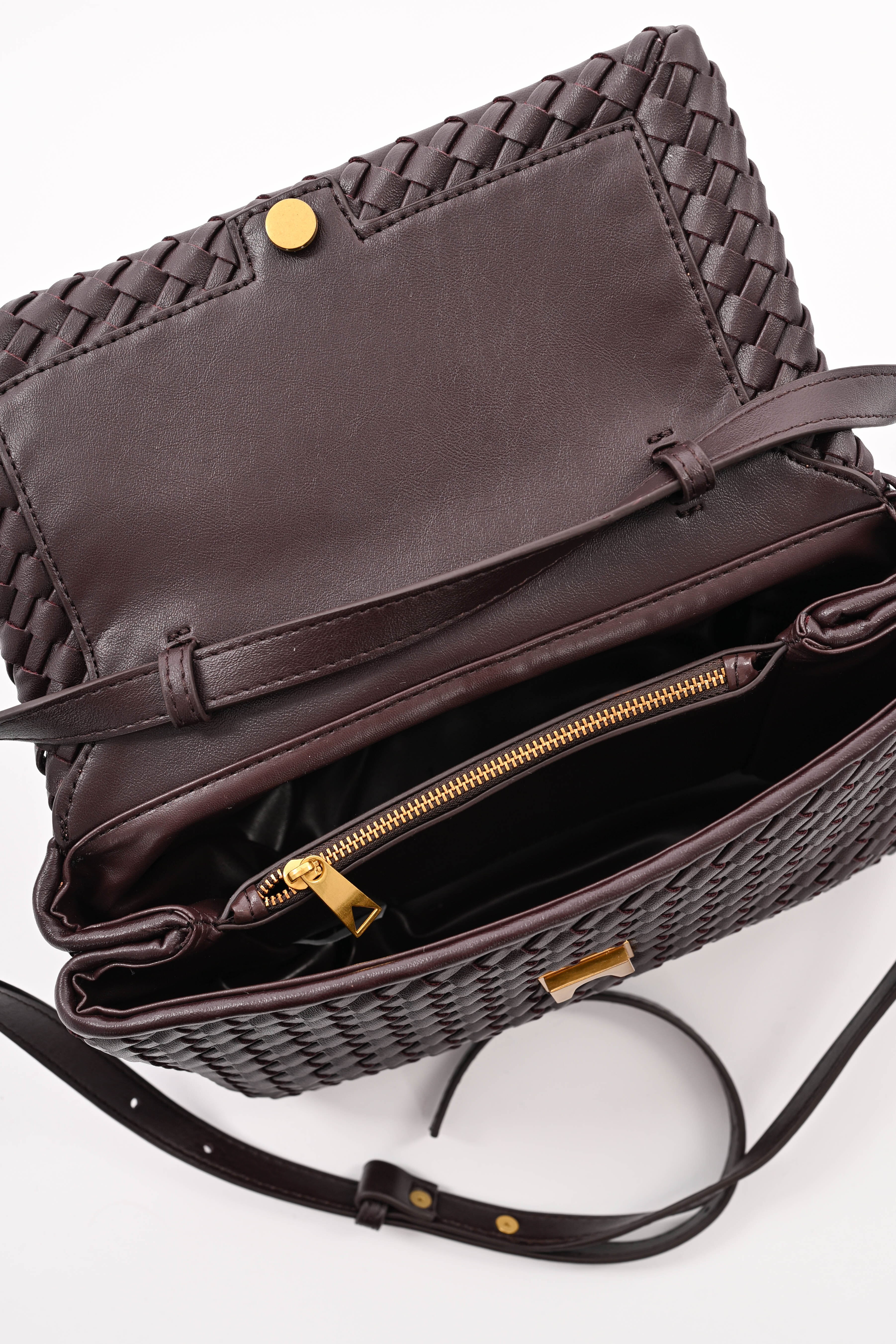 Tas met vlechtmotief donkerbruin