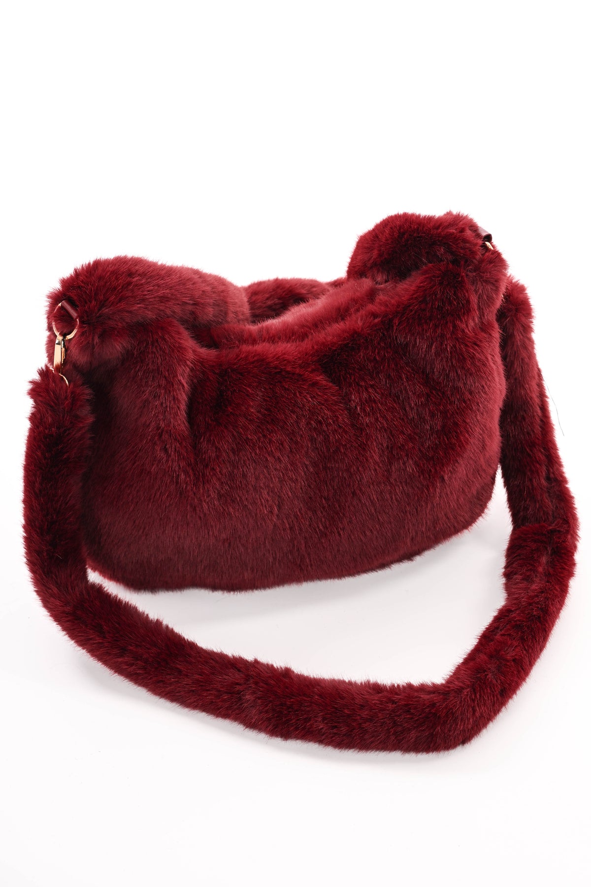 Faux fur crossbody tas bordeaux