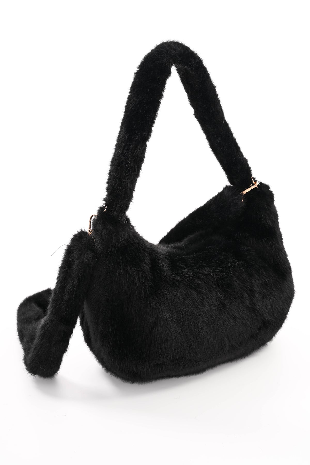 Faux fur crossbody tas zwart