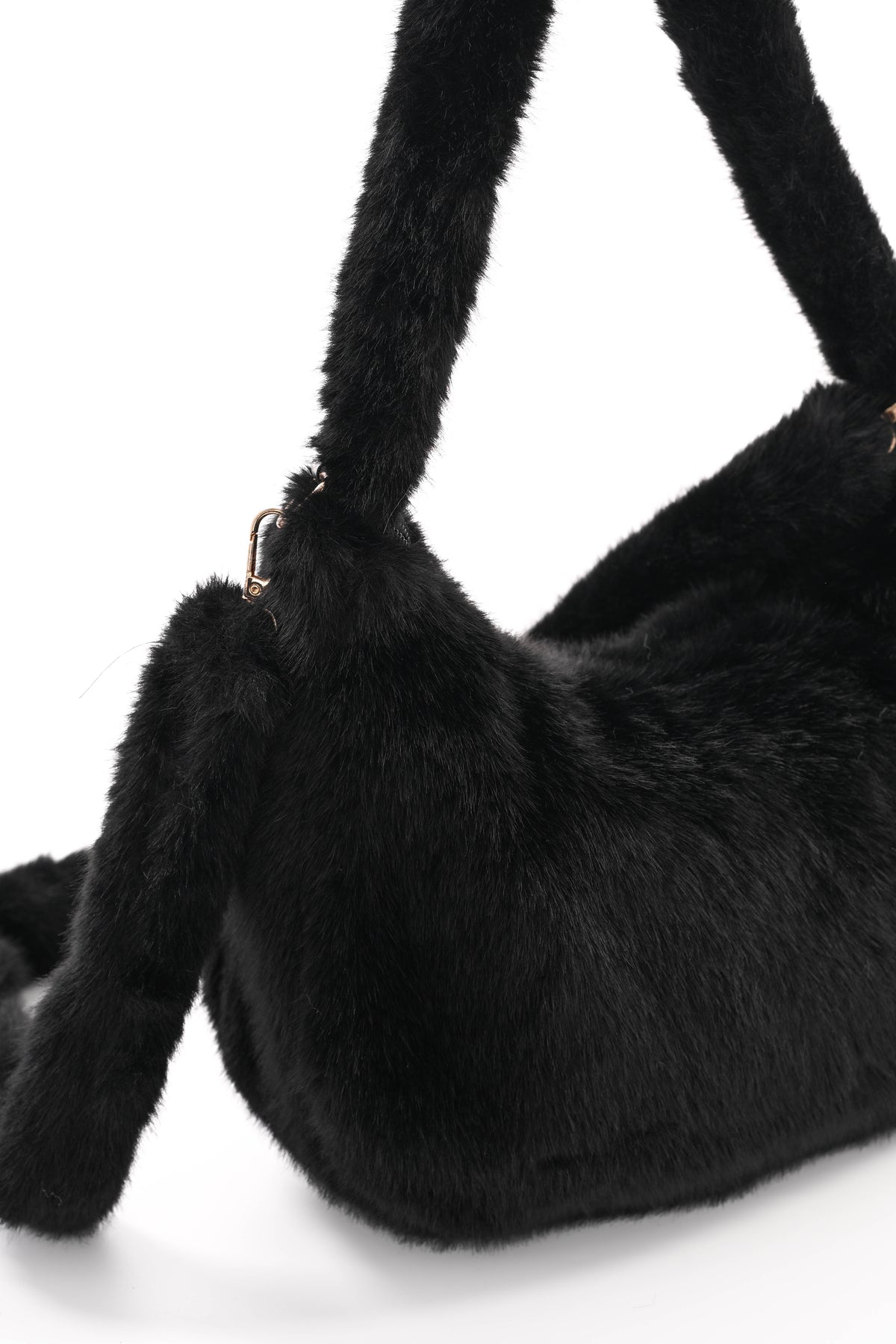 Faux fur crossbody tas zwart