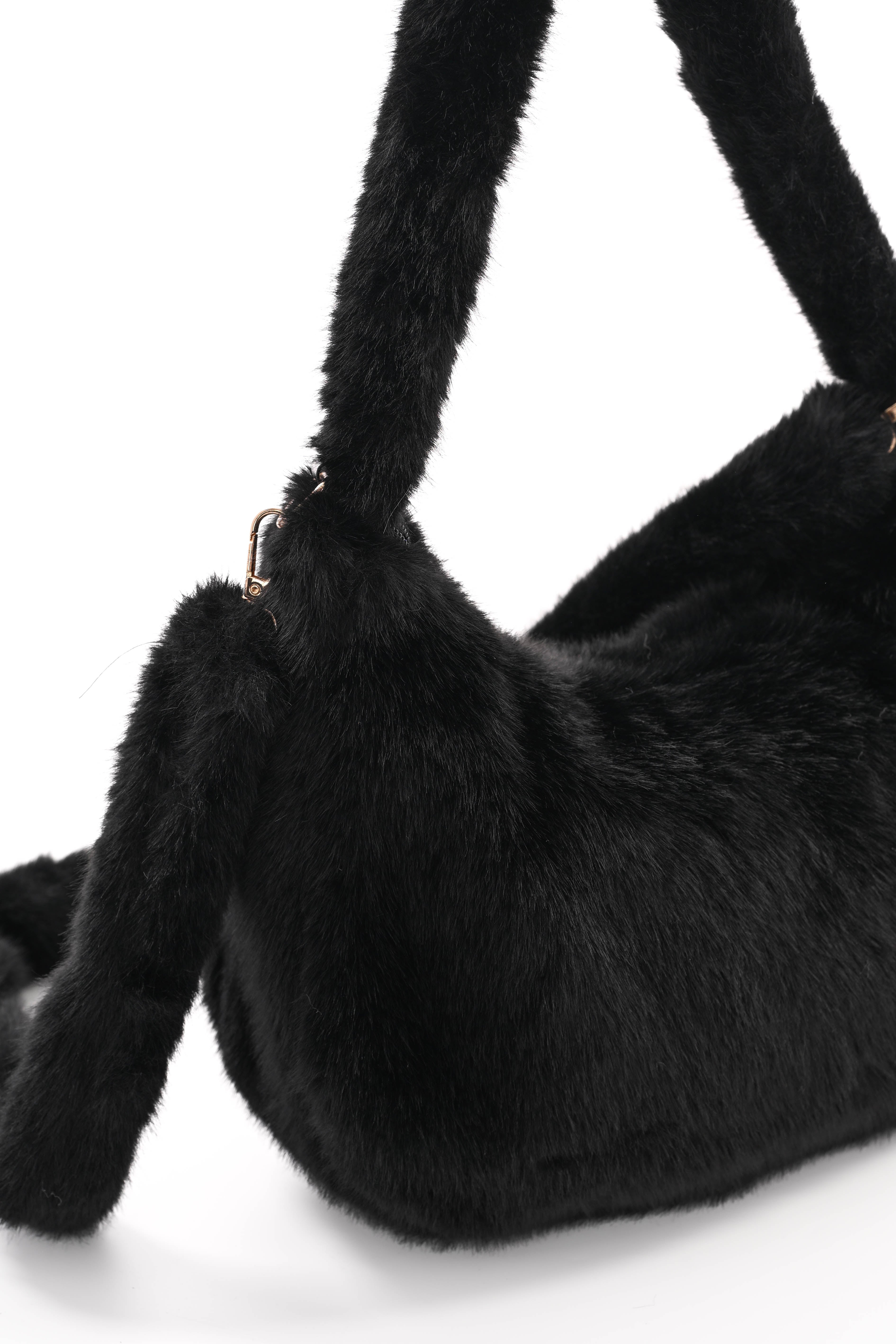 Faux fur crossbody tas zwart