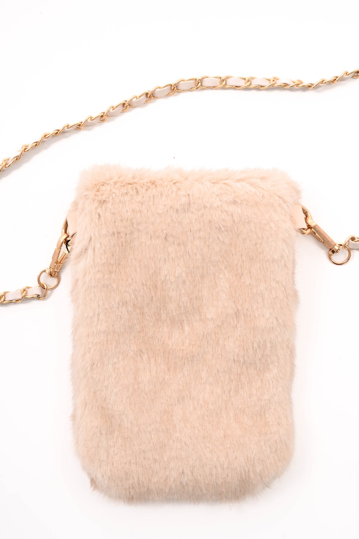Crossbody faux fur telefoon tasje beige