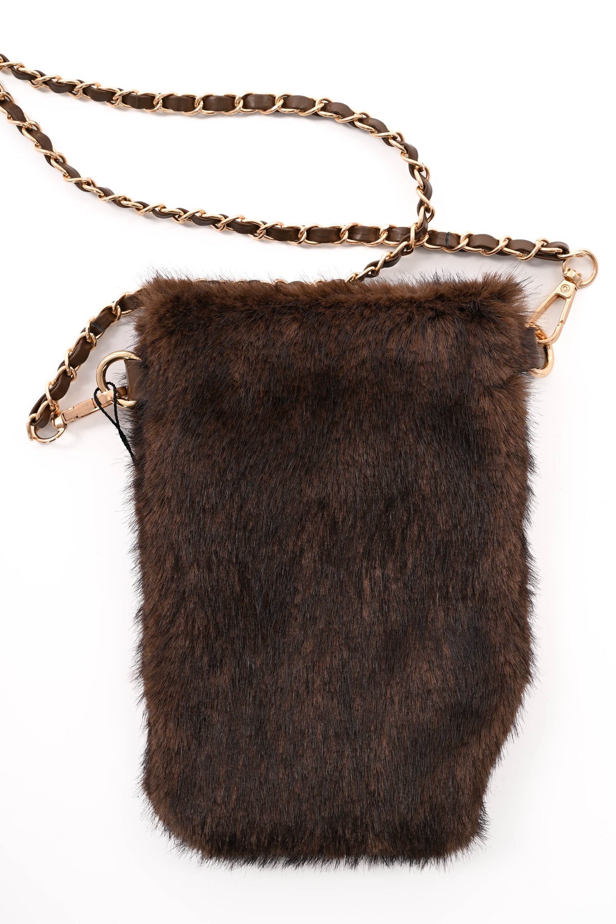 Crossbody faux fur telefoon tasje bruin