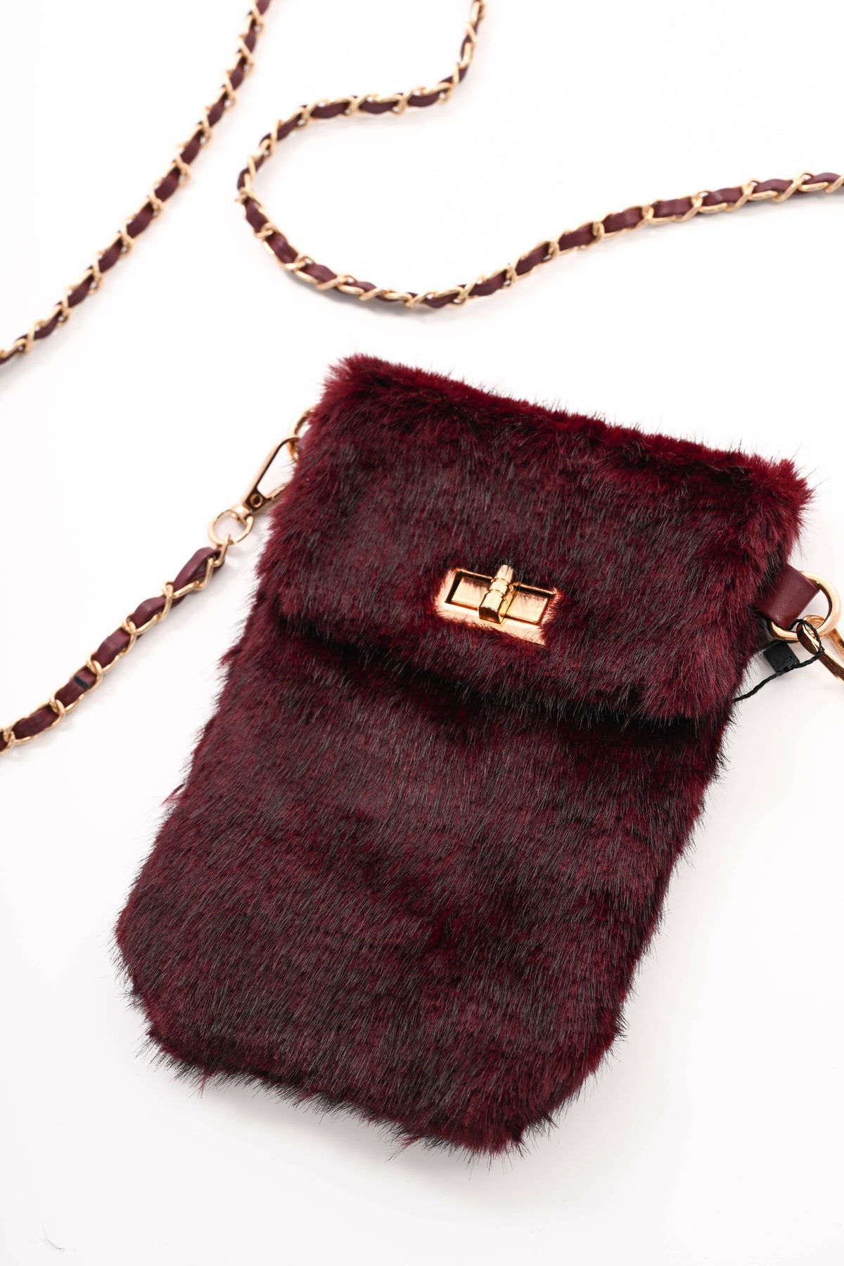 Crossbody faux fur telefoon tasje bordeaux