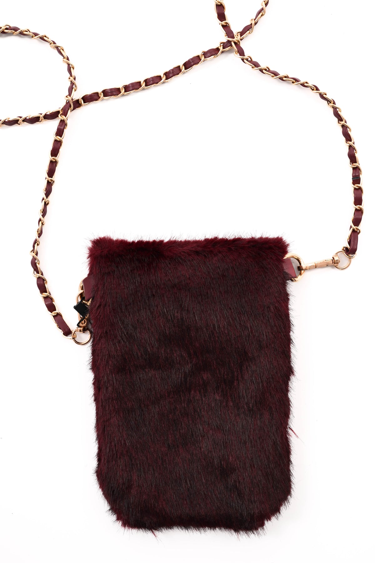 Crossbody faux fur telefoon tasje bordeaux